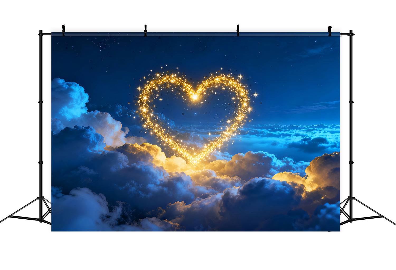 Glitzernder Valentinstag-Hintergrund Goldene funkelnde Herzen Wolken Liebeshintergründe LXX512-148