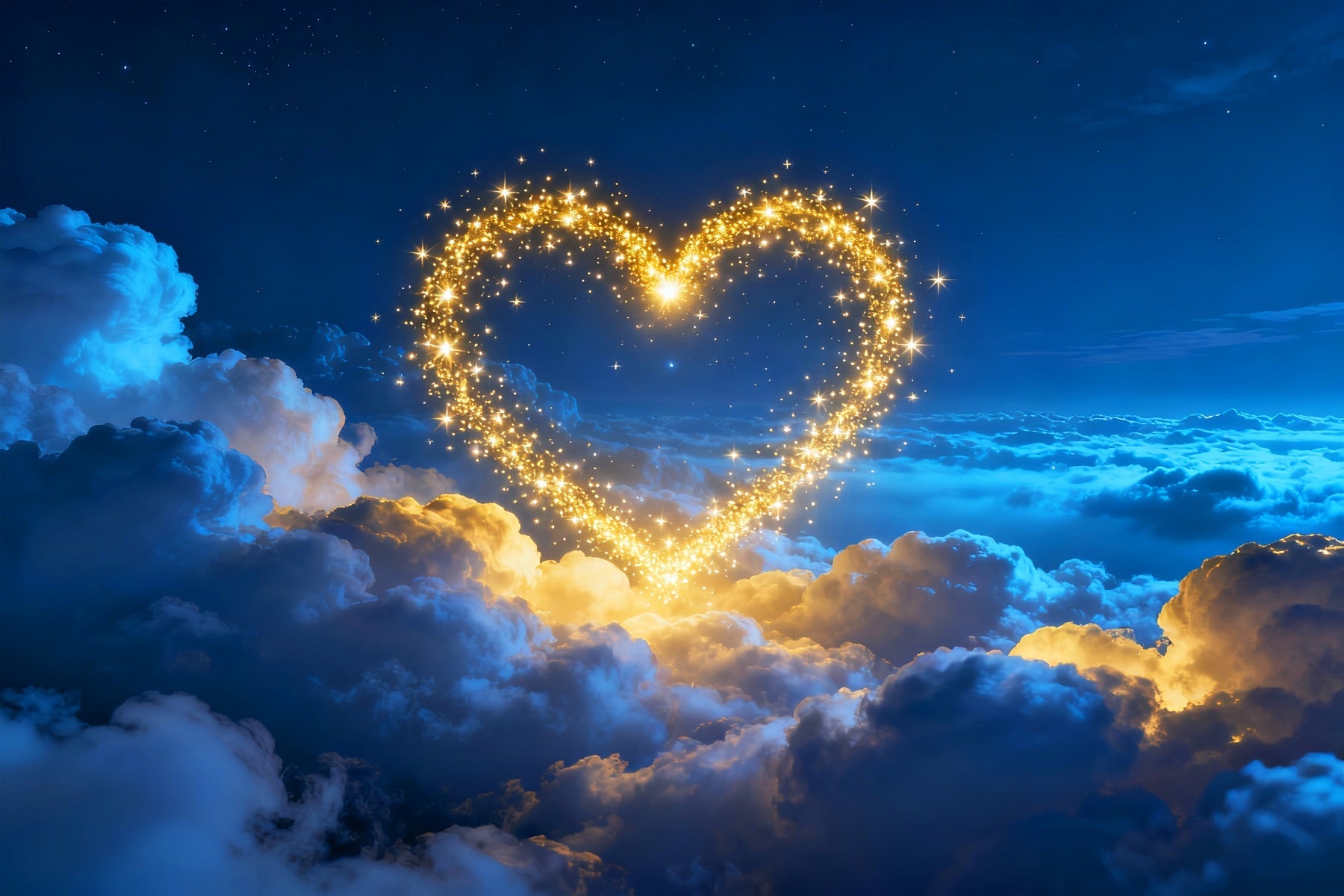 Glitzernder Valentinstag-Hintergrund Goldene funkelnde Herzen Wolken Liebeshintergründe LXX512-148