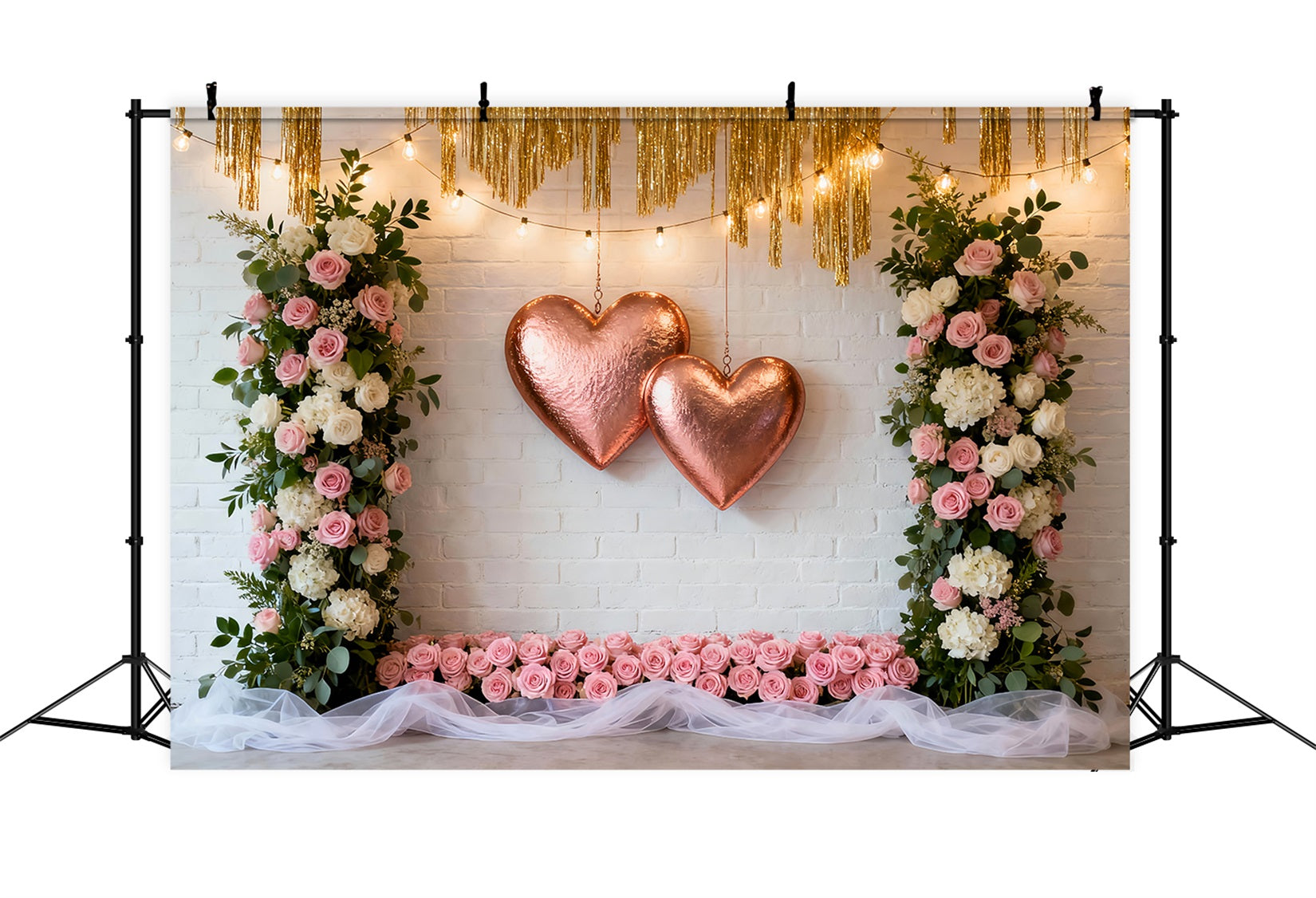 Kranz Valentinstag-Hintergrund Blush Rose Doppelherzrahmen Romantischer Hintergrund LXX512-149
