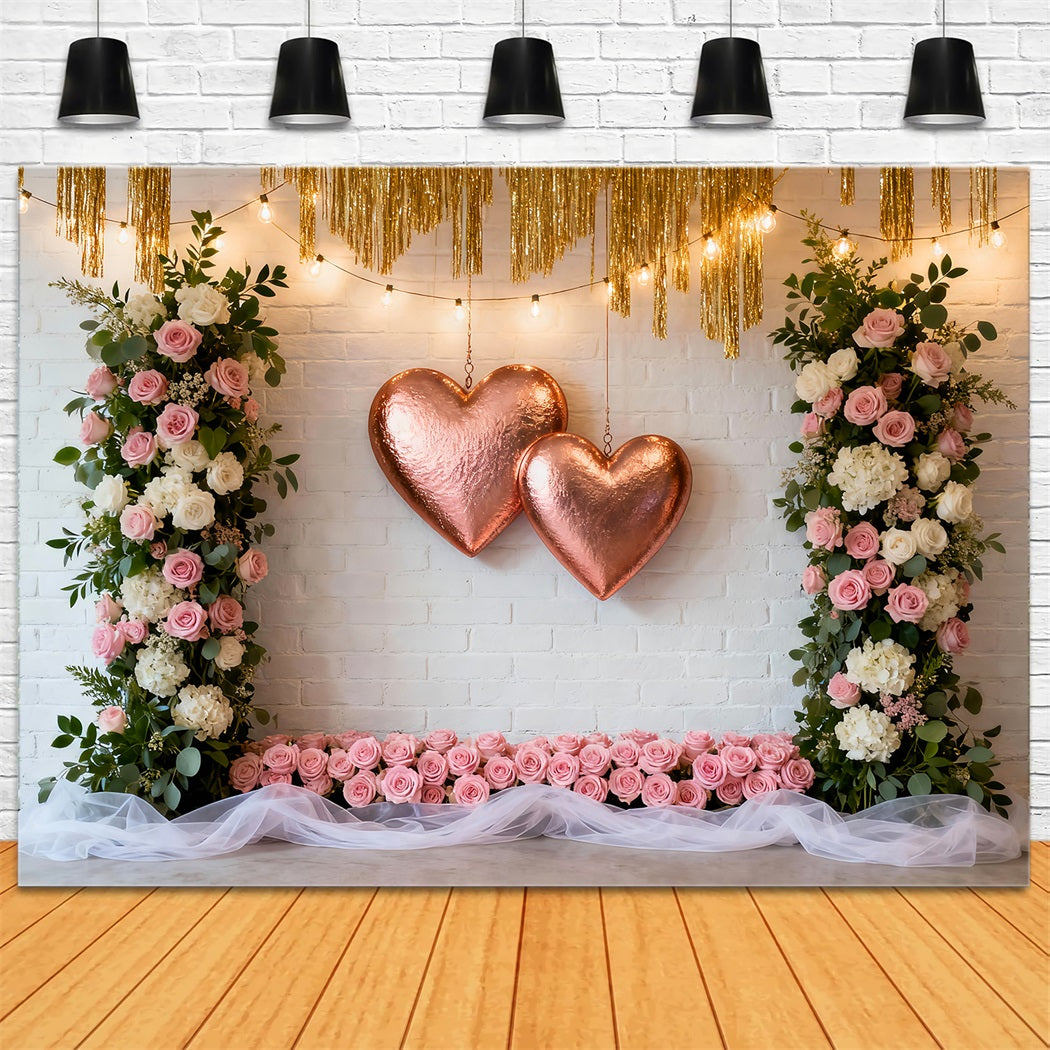 Kranz Valentinstag-Hintergrund Blush Rose Doppelherzrahmen Romantischer Hintergrund LXX512-149