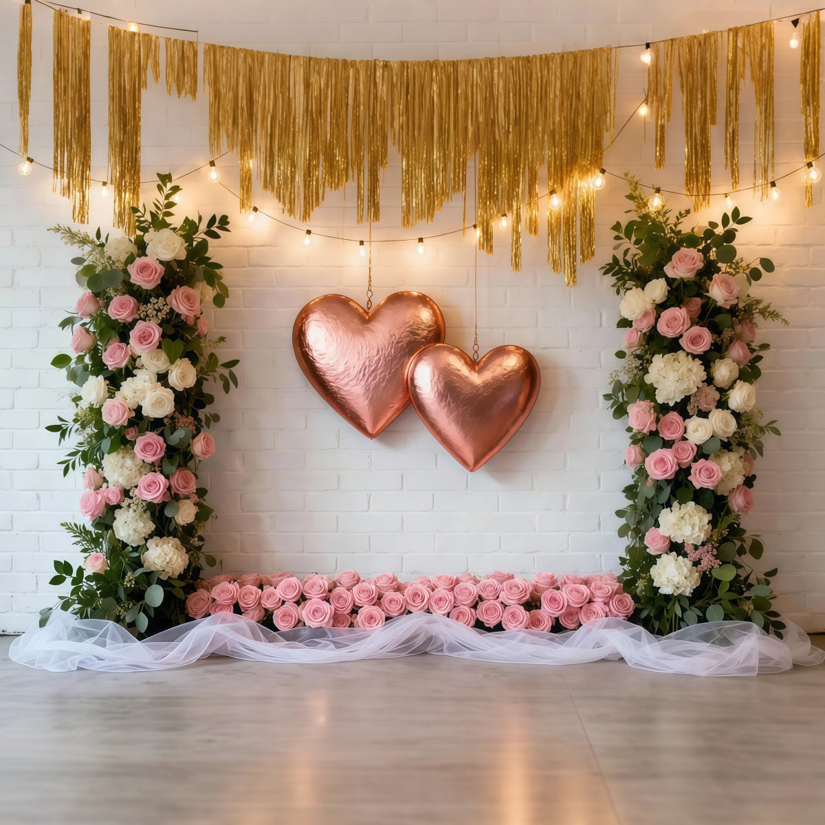 Kranz Valentinstag-Hintergrund Blush Rose Doppelherzrahmen Romantischer Hintergrund LXX512-149