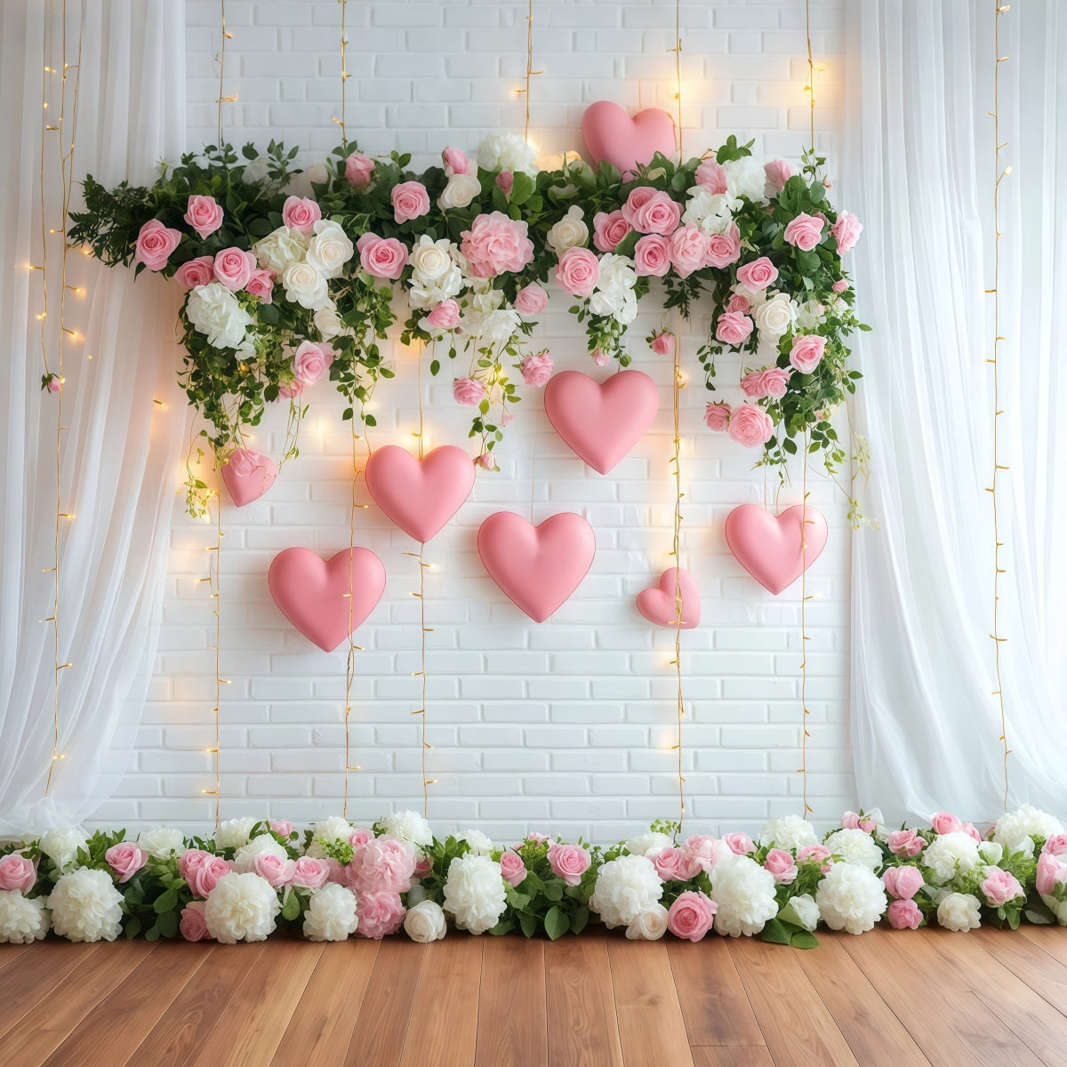 Romantischer Hintergrund Blumenherz Hängelichter Kranz Valentinstag-Hintergrund LXX512-150