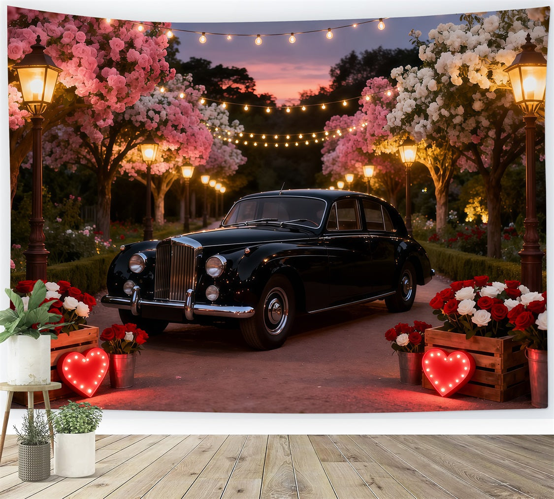 Valentinstag-Hintergrund Blüte Vintage-Truck Romantik Rote Rosen Hintergrund LXX512-151