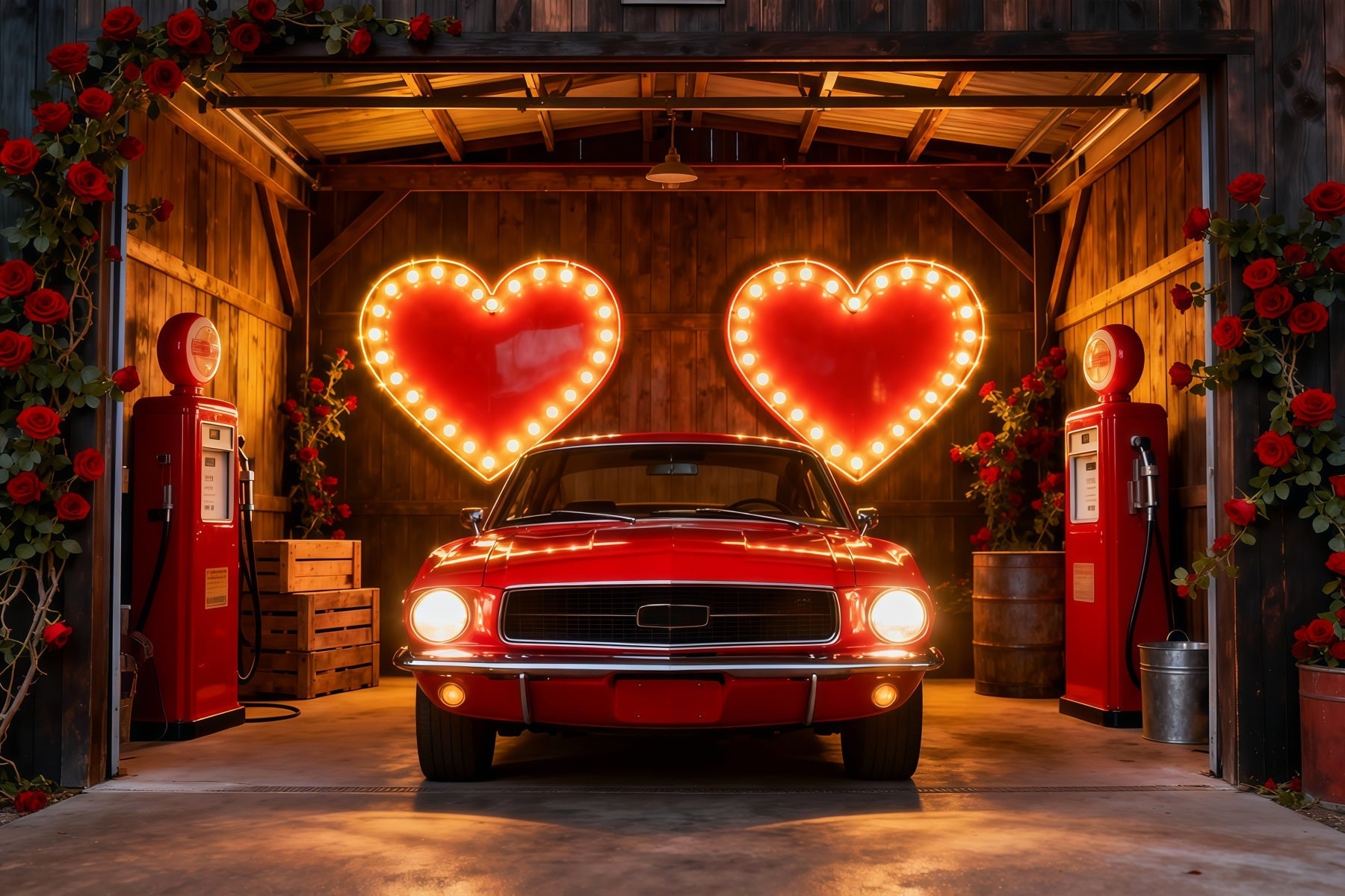 90er-Jahre-Valentinstag-Hintergrund Neonherz Garage Romantik Herz-Hintergrund LXX512-152