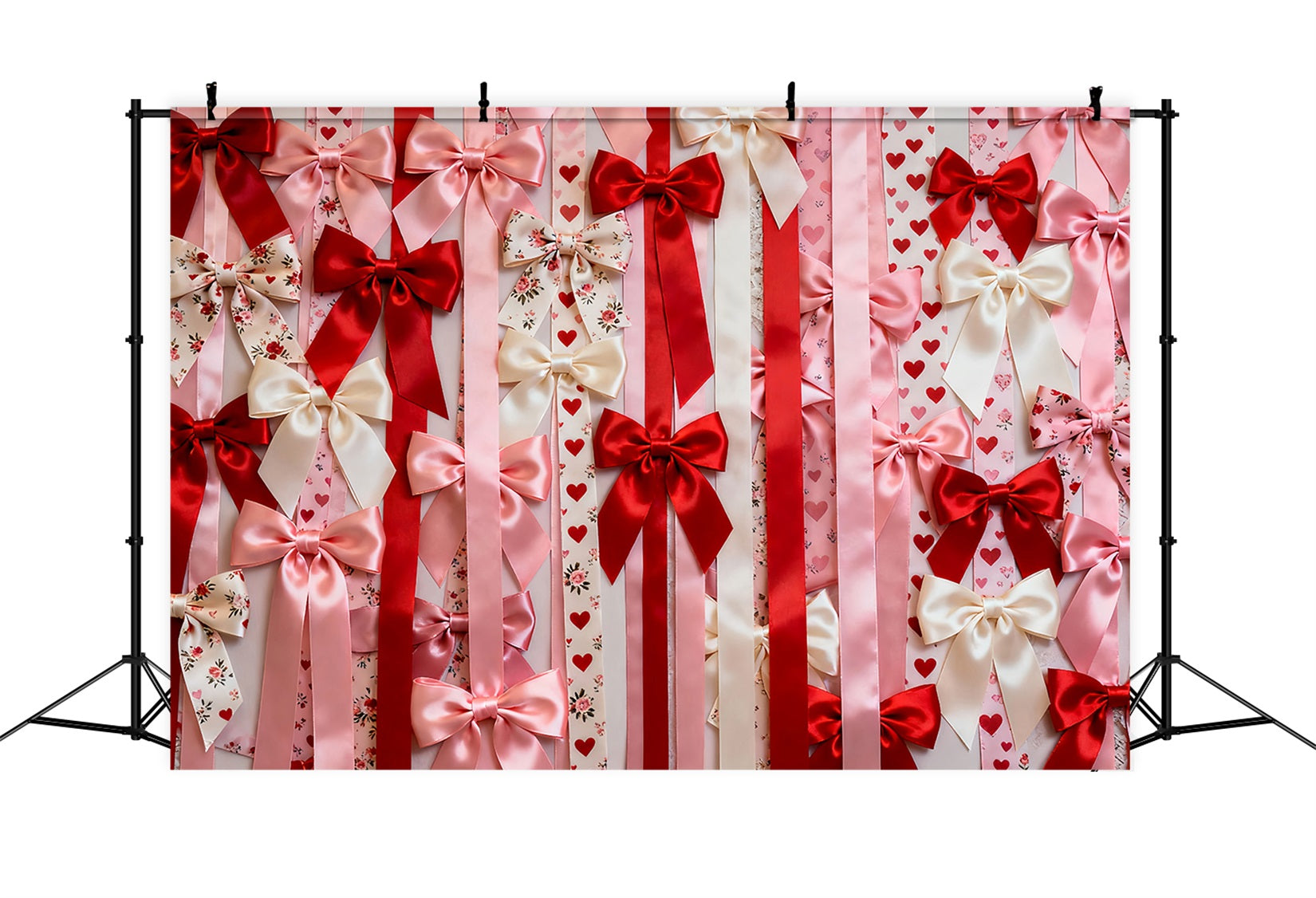 Rosa Valentinstag-Hintergrund Satin-Schleife Herzmuster Romantischer Hintergrund LXX512-153