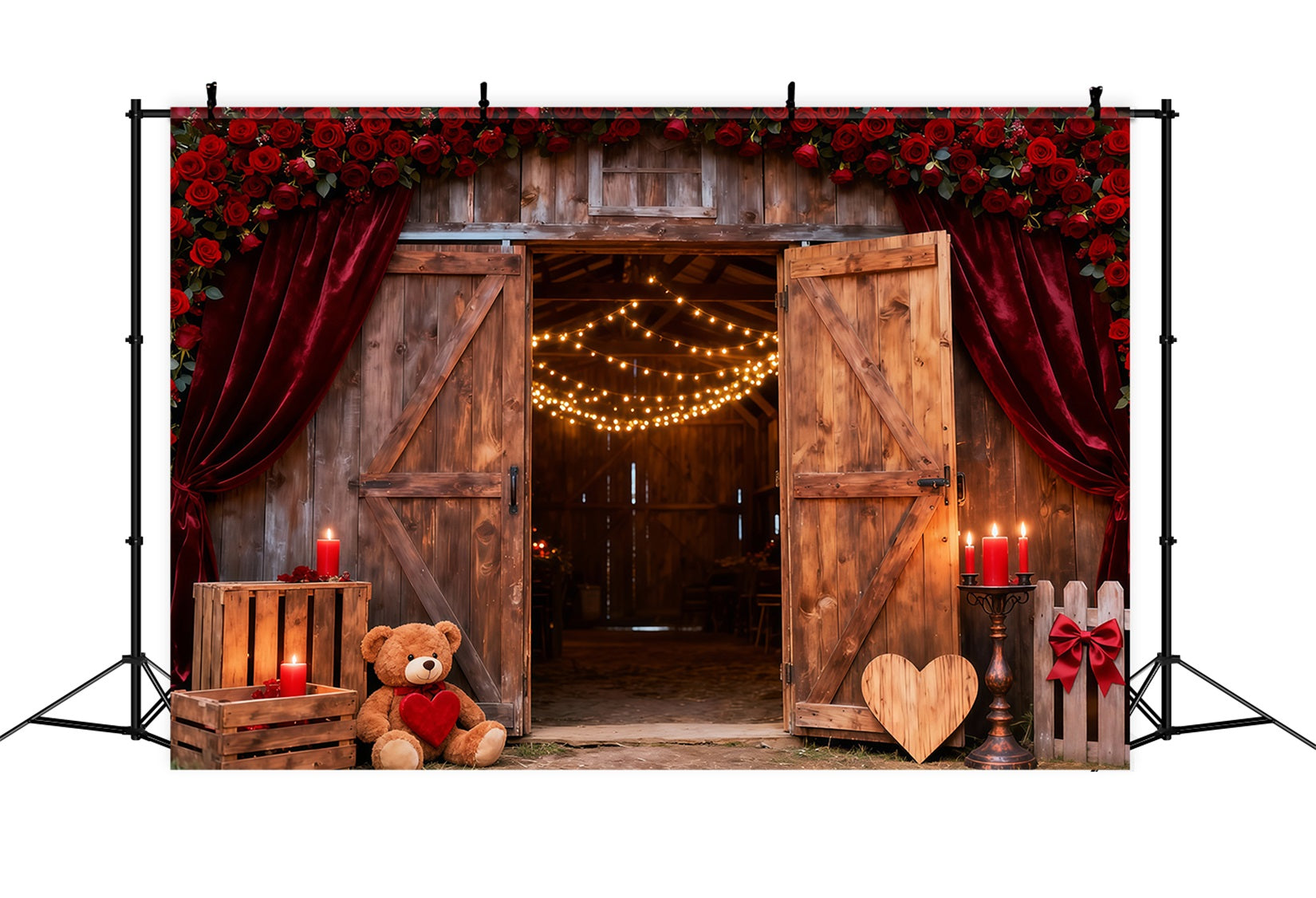 Blumenbogen-Valentinstag-Hintergrund Rustikale Rosentore Leuchtende Liebes-Hintergründe LXX512-154