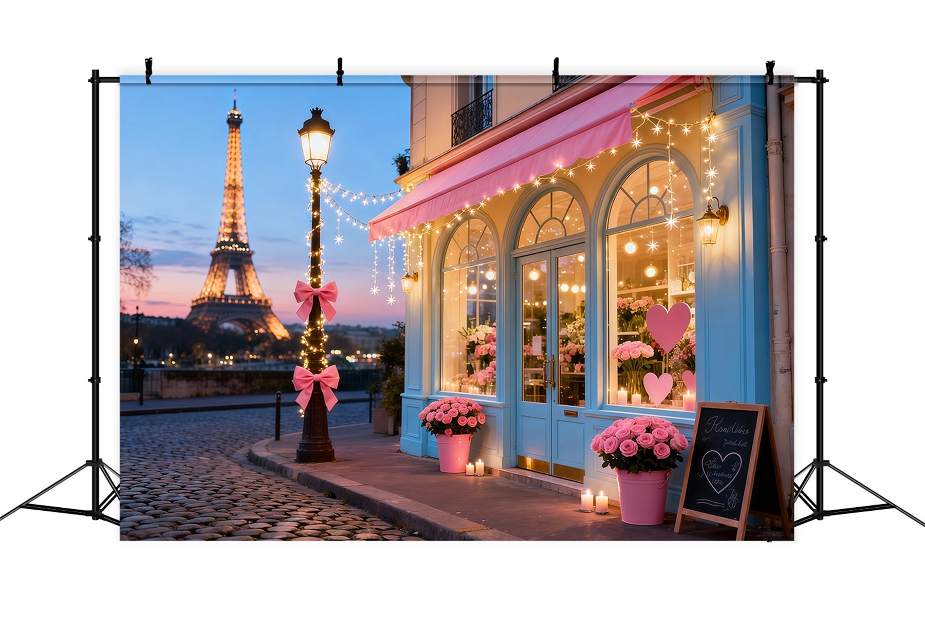 Valentinstag-Fotohintergrund Paris Eiffelturm Romantik Café Romantische Hintergründe LXX512-158