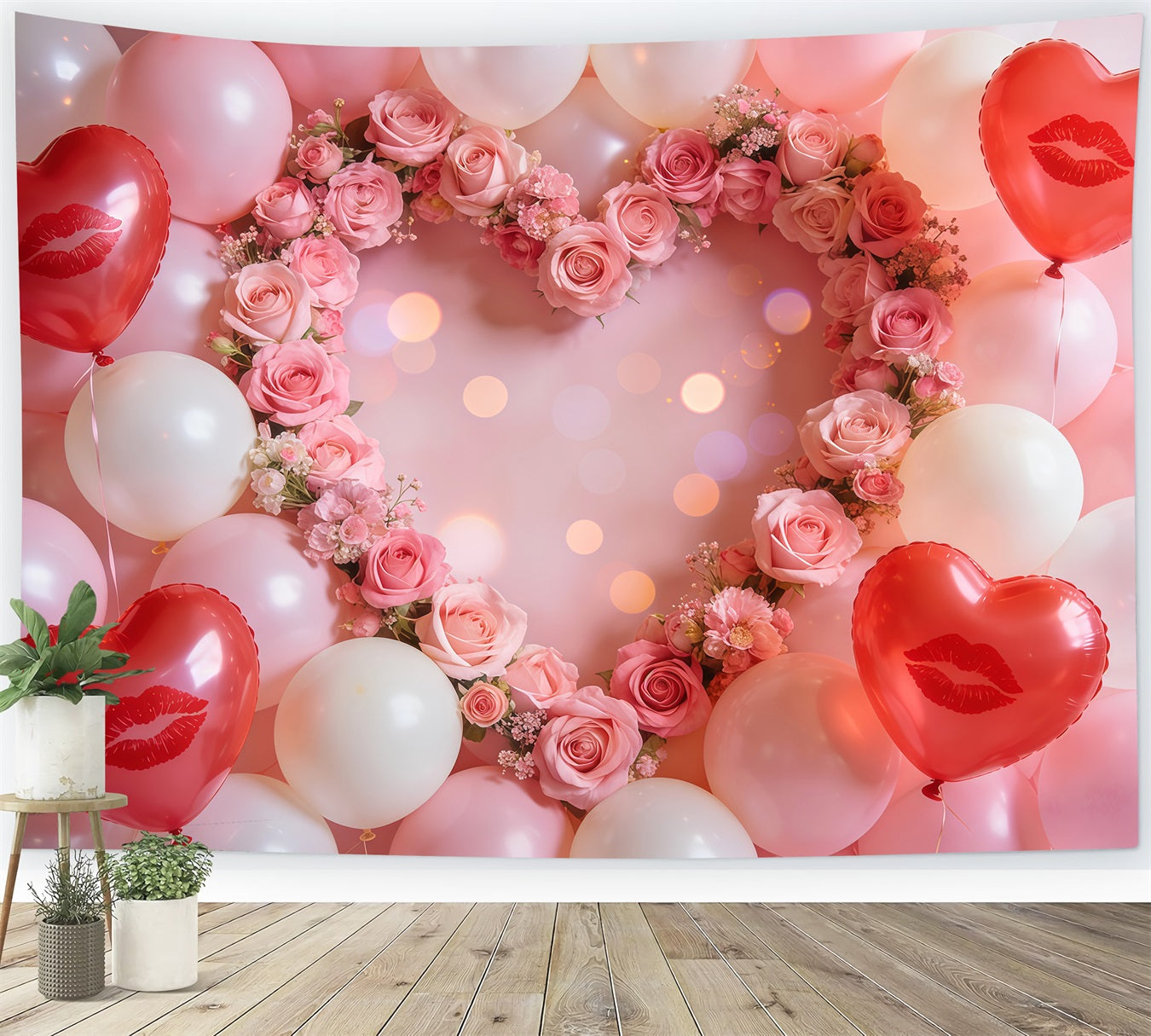 Herzballon-Hintergrund Blush Rose Herzkränze Valentinstag-Hintergrund LXX512-159