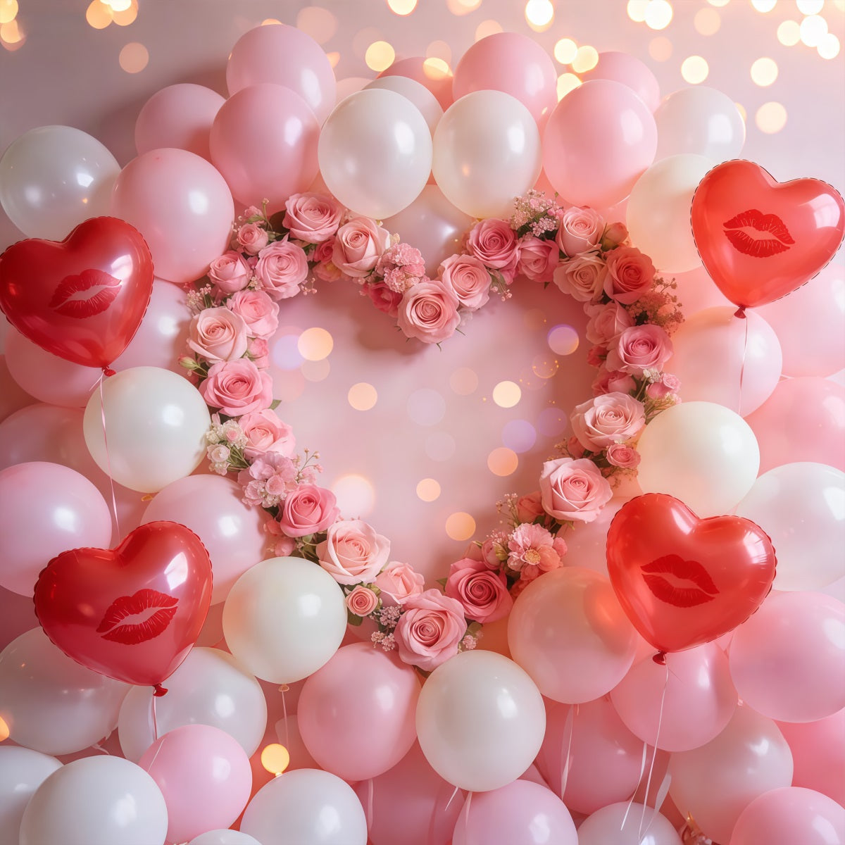 Herzballon-Hintergrund Blush Rose Herzkränze Valentinstag-Hintergrund LXX512-159