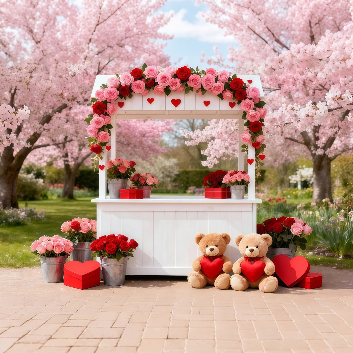 Valentinstag-Hintergrundideen Kirschblüten-Liebesbude Romantische Hintergründe LXX512-160