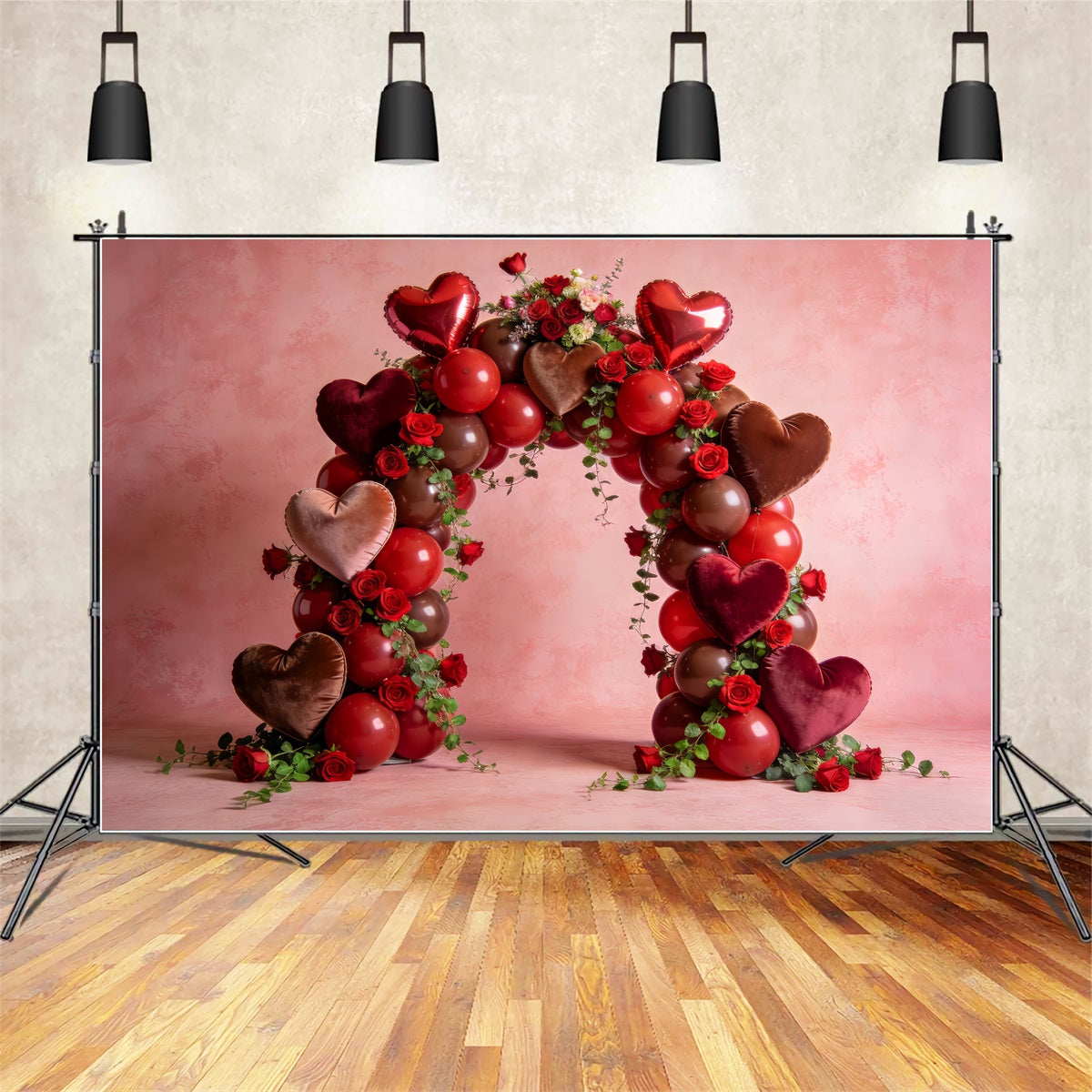 Liebeshintergründe Rosen-Herzballon Eleganter Blumenbogen Valentinstag-Hintergrund LXX512-162
