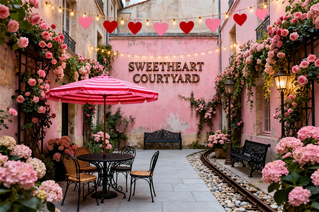 Kranz Valentinstag-Hintergrund Sweetheart Pink Innenhof Café Romantischer Hintergrund LXX512-167