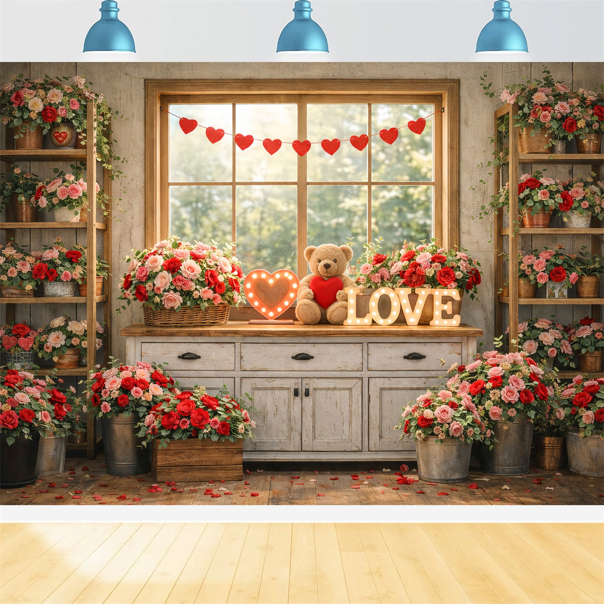 Valentinstag Foto Hintergrund Gemütliches Fenster Neon Liebe Zeichen Romantischer Hintergrund LXX512-175