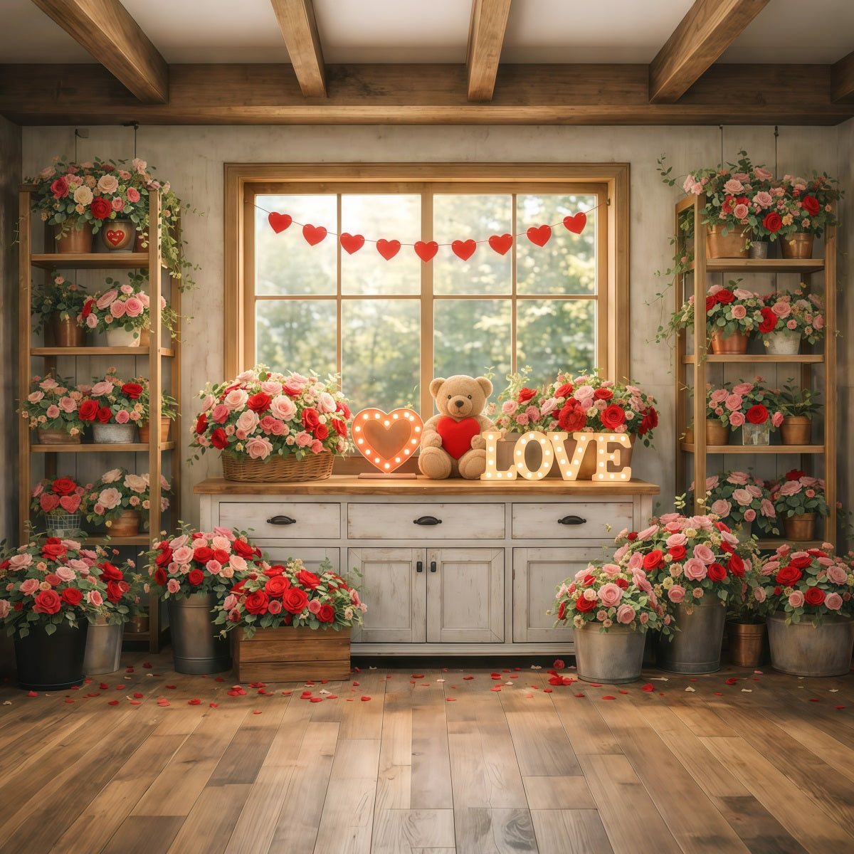 Valentinstag Foto Hintergrund Gemütliches Fenster Neon Liebe Zeichen Romantischer Hintergrund LXX512-175
