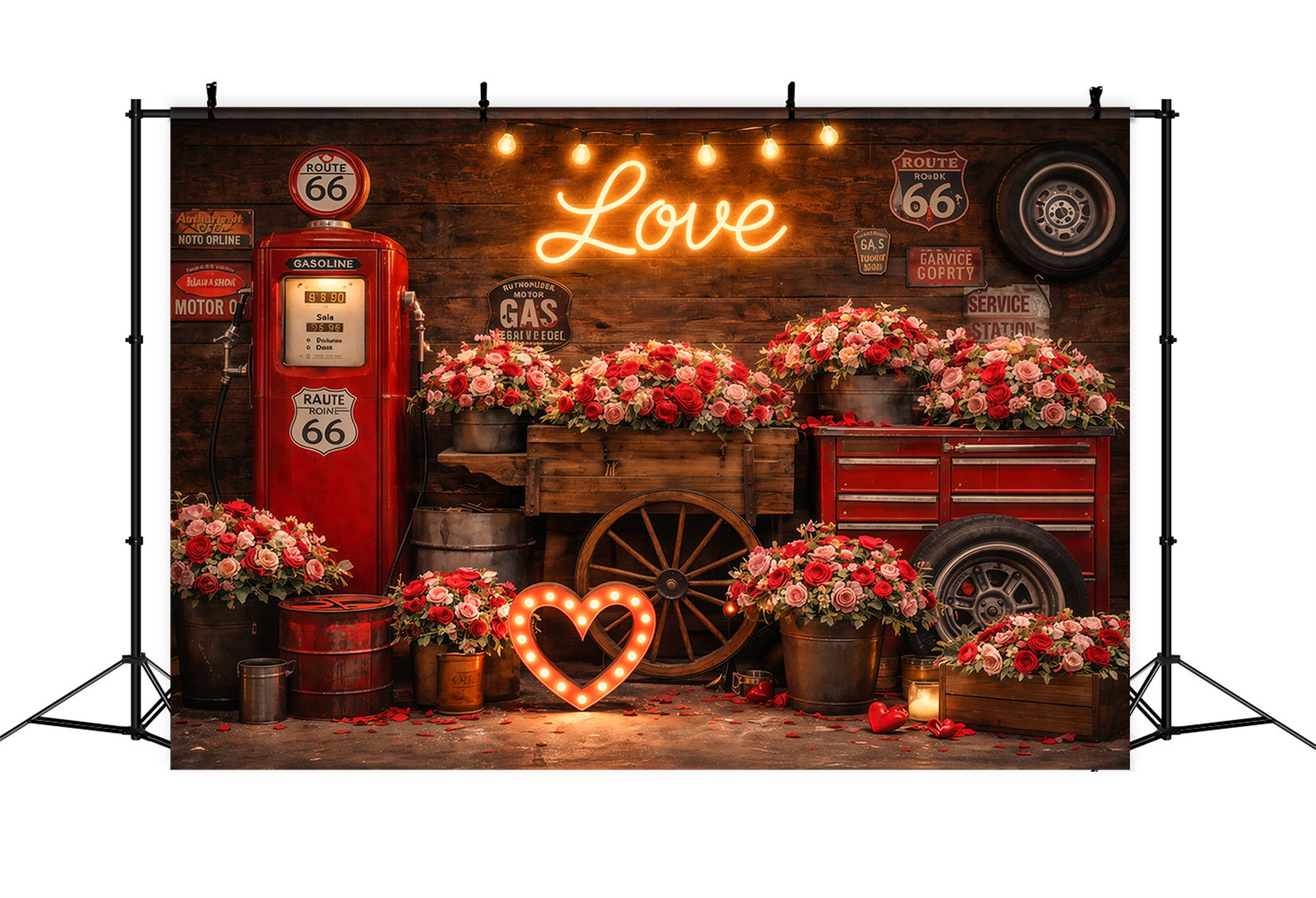Valentinstag-Fotokulisse Vintage-Liebe-Garage Rosen-Liebe-Kulissen LXX512-176