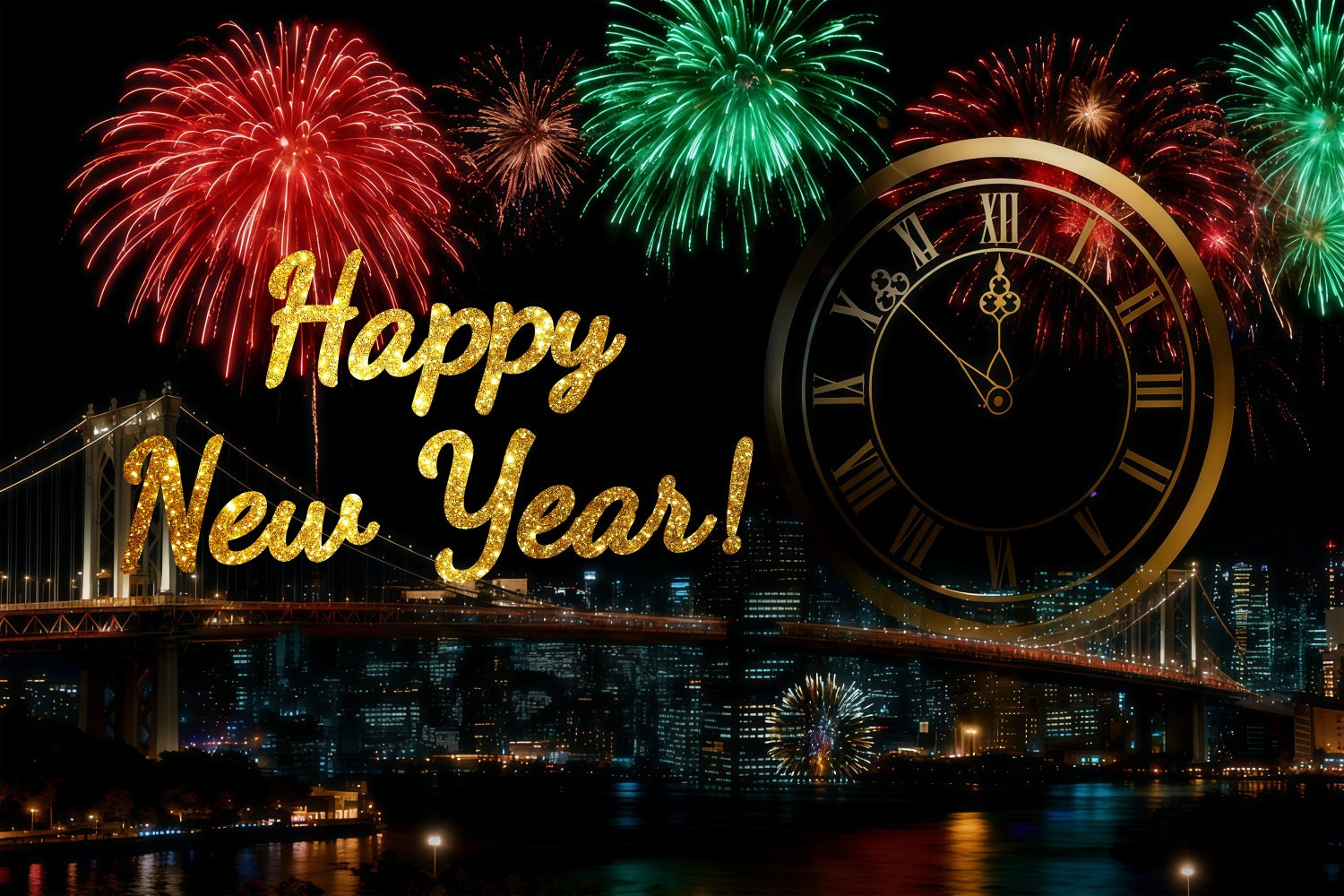 Neujahrs-Hintergrund Feuerwerk Mitternacht Stadt Countdown Silvester-Hintergrund LXX512-1