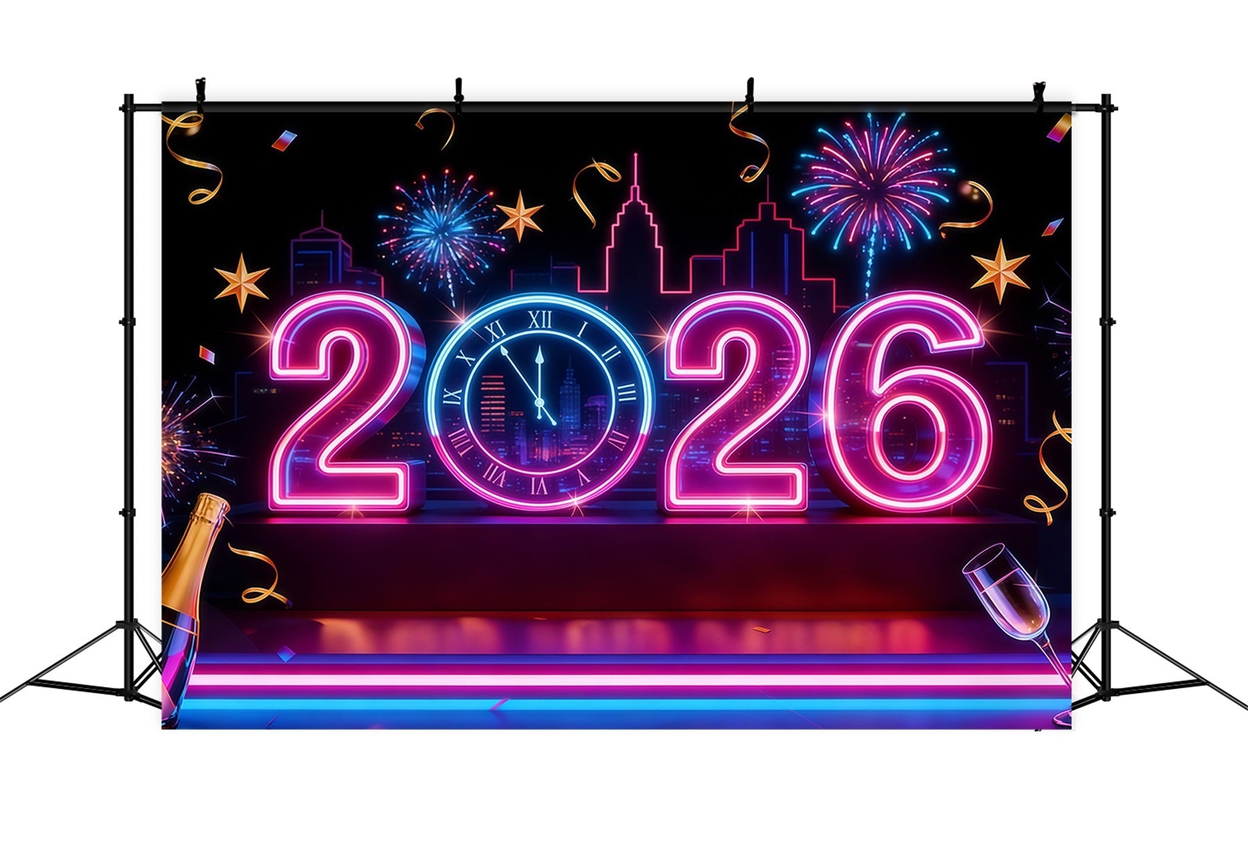 Neujahrshintergrund 2026 Neonlichter Countdown Stadt Silvester Hintergrund LXX512-21