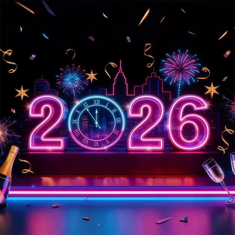Neujahrshintergrund 2026 Neonlichter Countdown Stadt Silvester Hintergrund LXX512-21