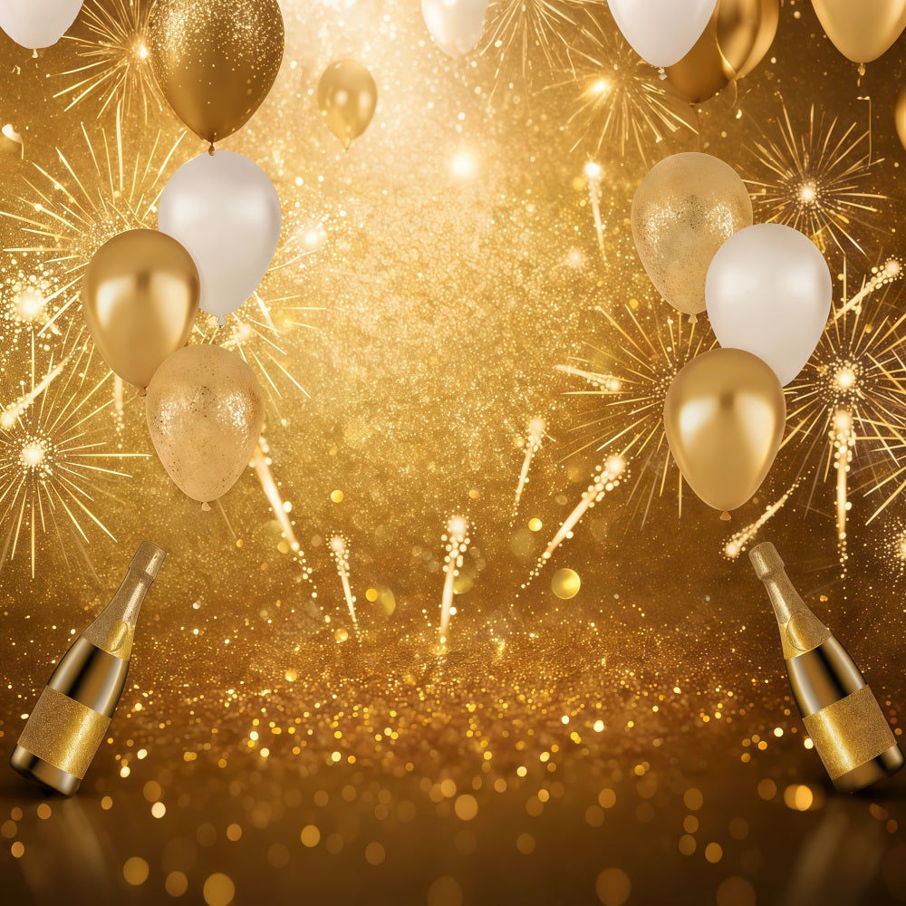 Frohes Neues Jahr-Hintergrund Ballons Feuerwerk Glamour Gold Glitzer-Hintergrund LXX512-24