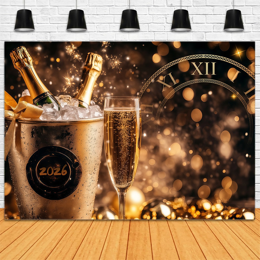 Neujahrs-Foto-Hintergrund Goldglitzer Countdown Champagnerflasche-Hintergrund LXX512-3