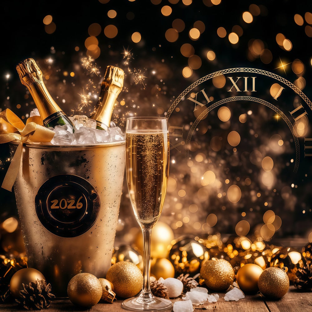 Neujahrs-Foto-Hintergrund Goldglitzer Countdown Champagnerflasche-Hintergrund LXX512-3