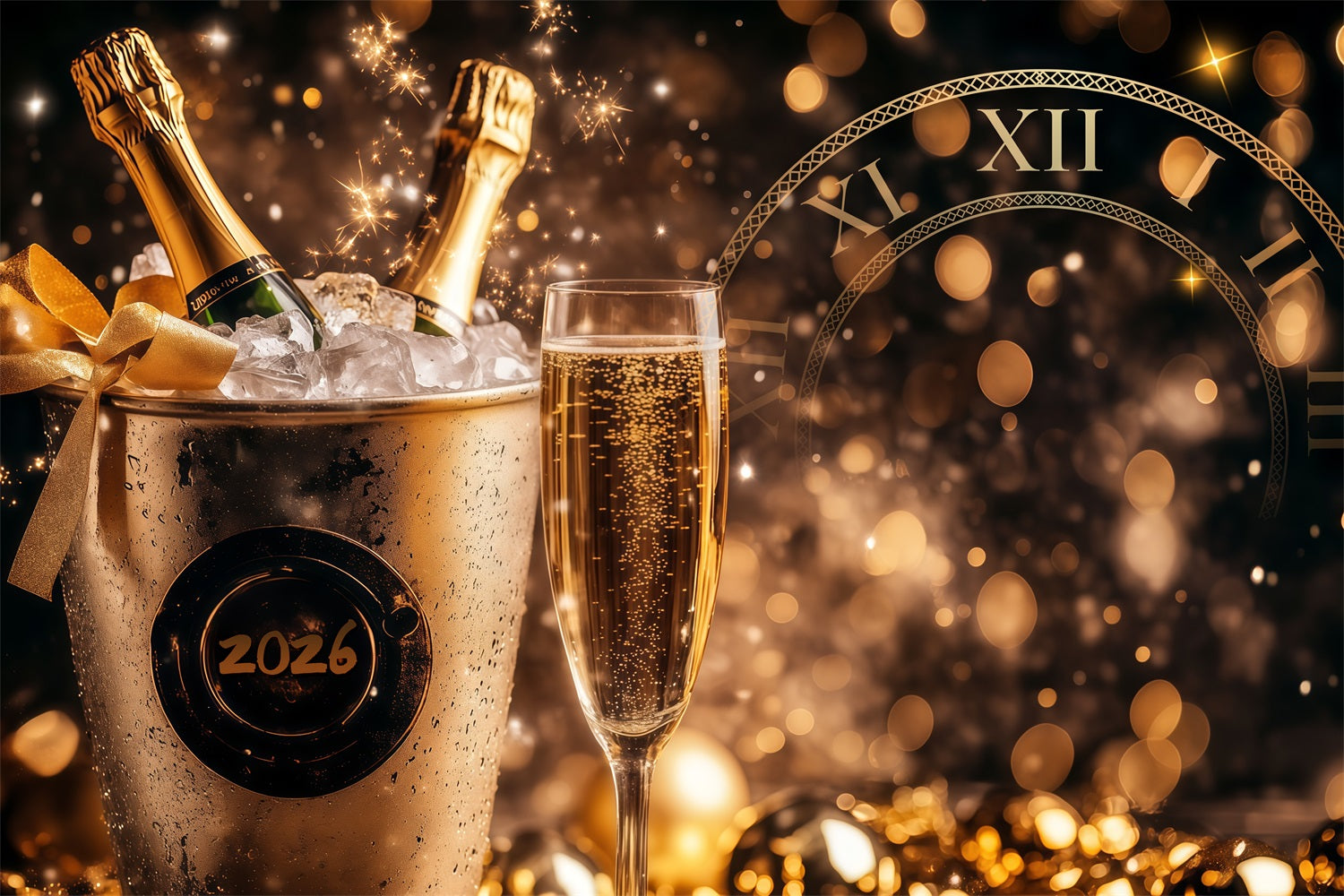 Neujahrs-Foto-Hintergrund Goldglitzer Countdown Champagnerflasche-Hintergrund LXX512-3