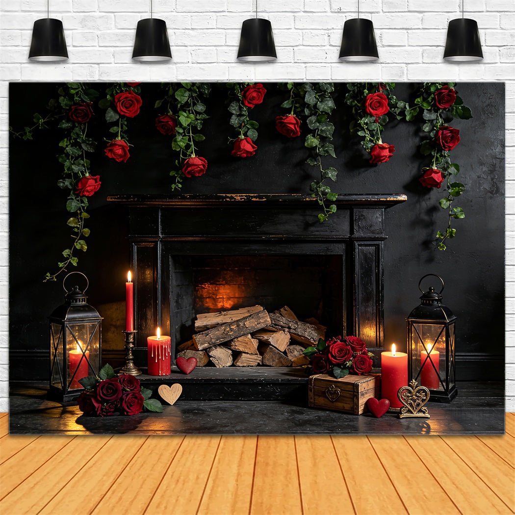 Valentinstag-Hintergrund Rote Rosen Kerzenzimmer Kamin Valentinstag-Hintergrund LXX512-48