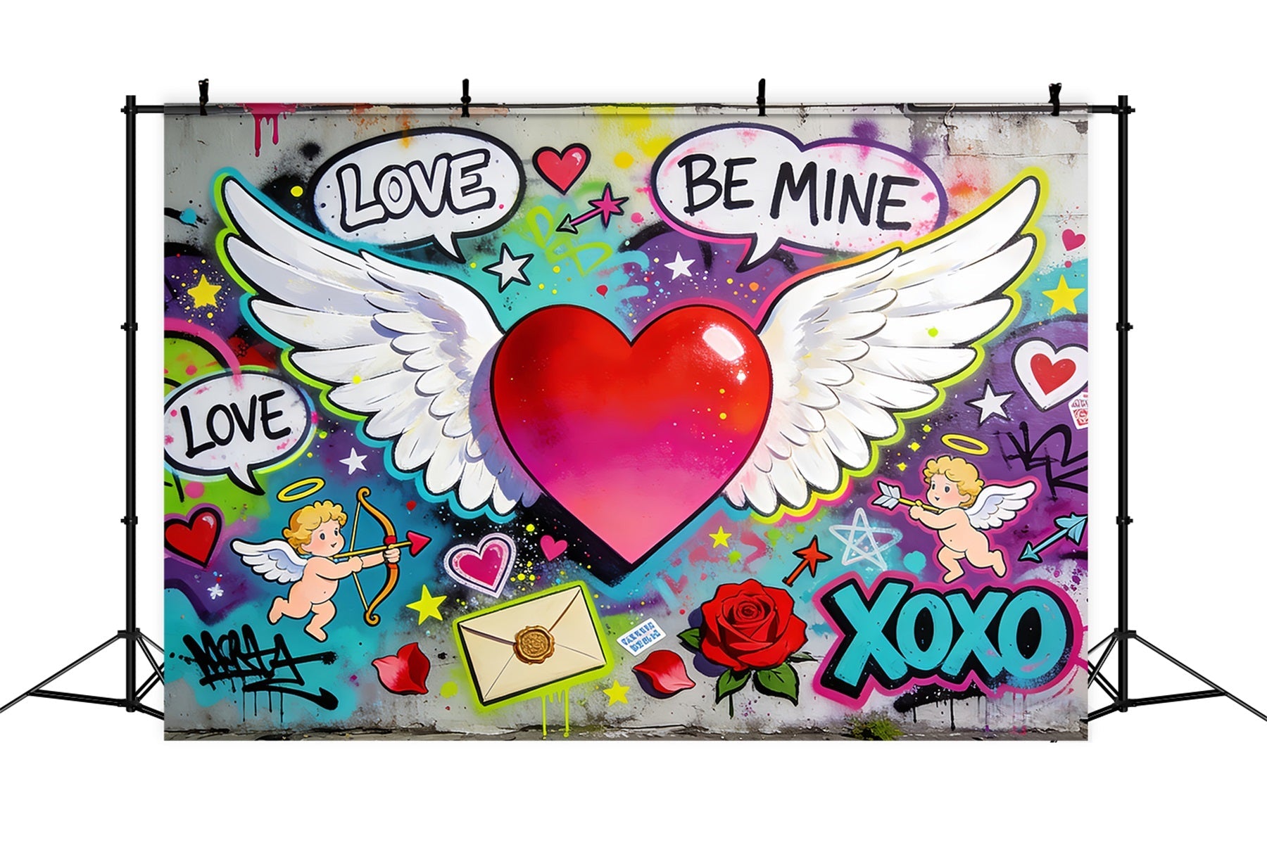 XOXO-Hintergrund Graffiti Liebe Geflügeltes Herz Cupido-Hintergrund LXX512-51