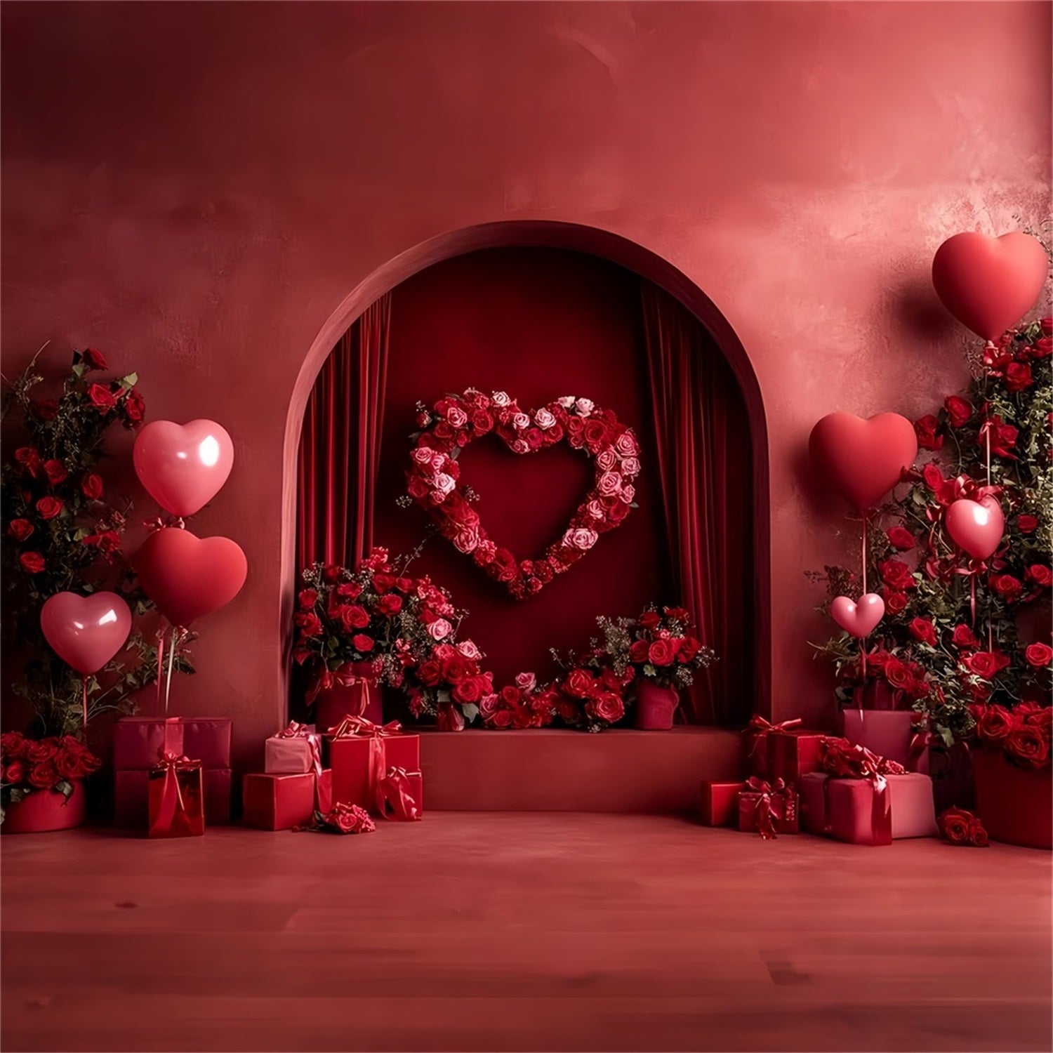 Rote Rosen Hintergrund Liebesherz-Bogen Nische Herz-Ballon-Hintergrund LXX512-59