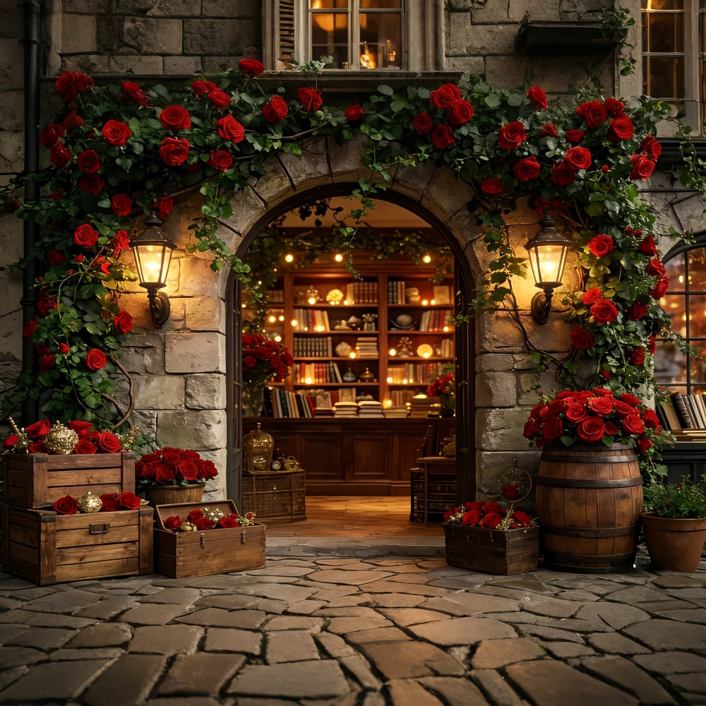 Blumenbogen Valentinstag-Hintergrund Vintage Rose Bibliothek Eingang Liebe Hintergründe LXX512-66