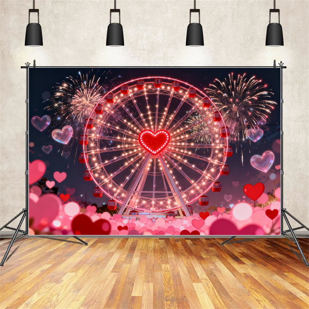 Glitzernder Valentinstag-Hintergrund Feuerwerk Herz Riesenrad Herz-Hintergrund LXX512-68