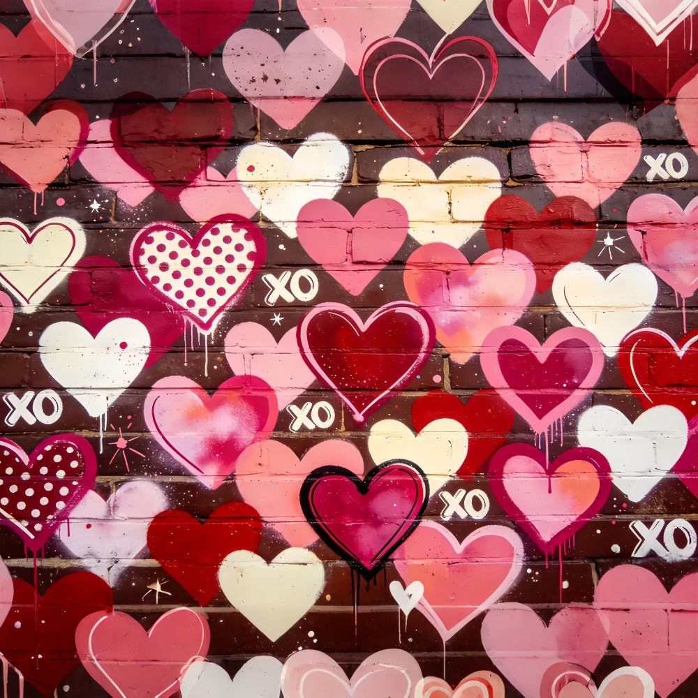 XOXO-Hintergrund Graffiti-Herz Backsteinmauer 90er-Jahre-Valentinstag-Hintergrund LXX512-78