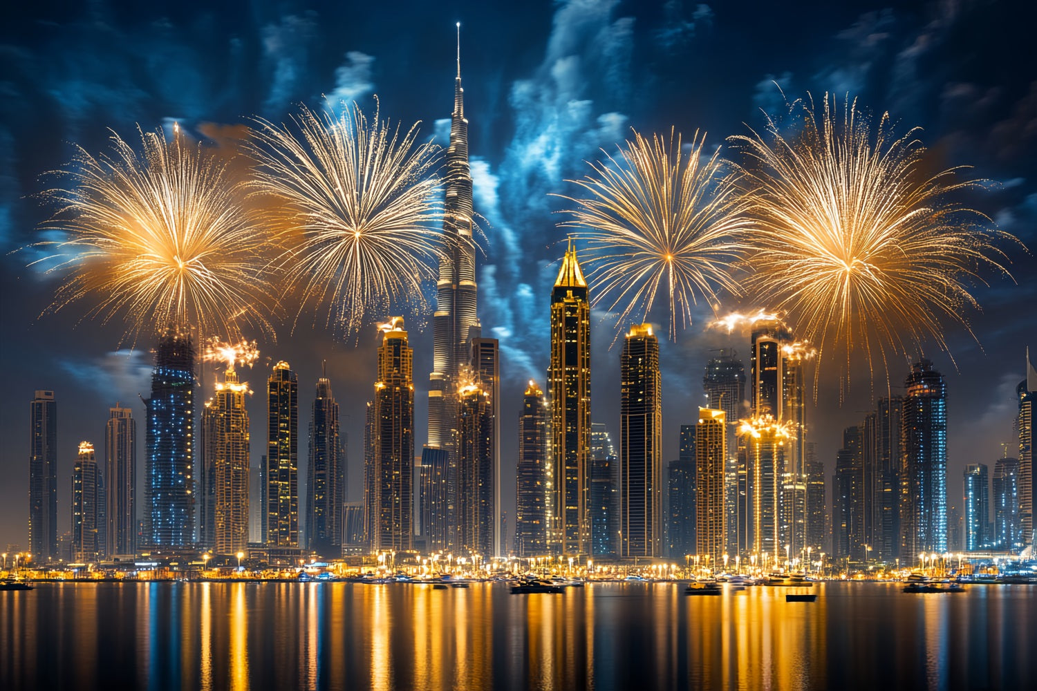Neujahrs-Hintergrund Ideen Goldenes Feuerwerk Stadt-Skyline Stadtlandschaft Foto-Hintergrund LXX512-8