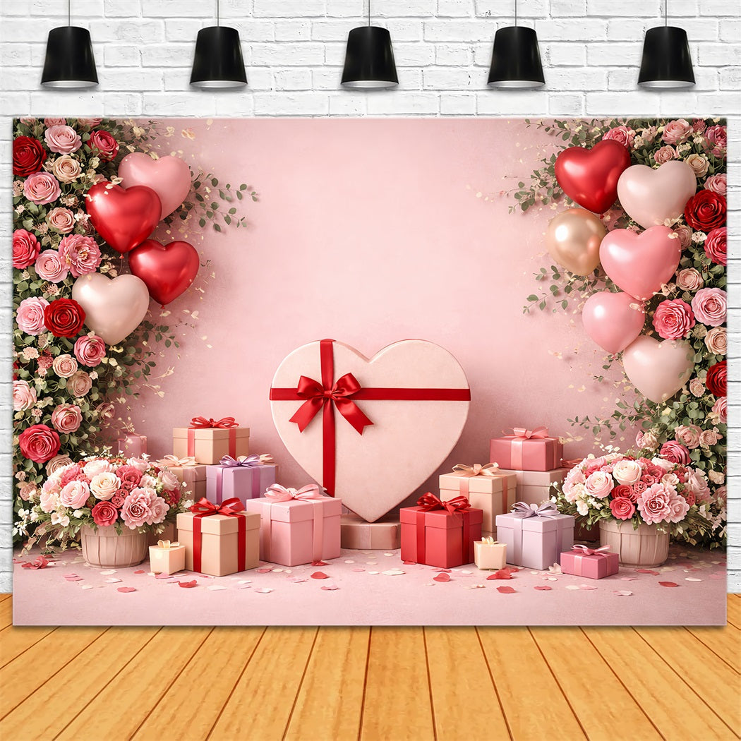 Rosa Valentinstag-Hintergrund Herzballons Geschenkboxen Liebeshintergründe LXX512-90