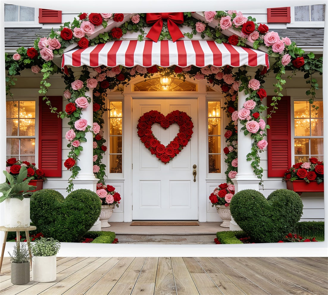 Blumenbogen, Valentinstag, Rosenherz, Veranda und romantischer Hintergrund LXX512-95