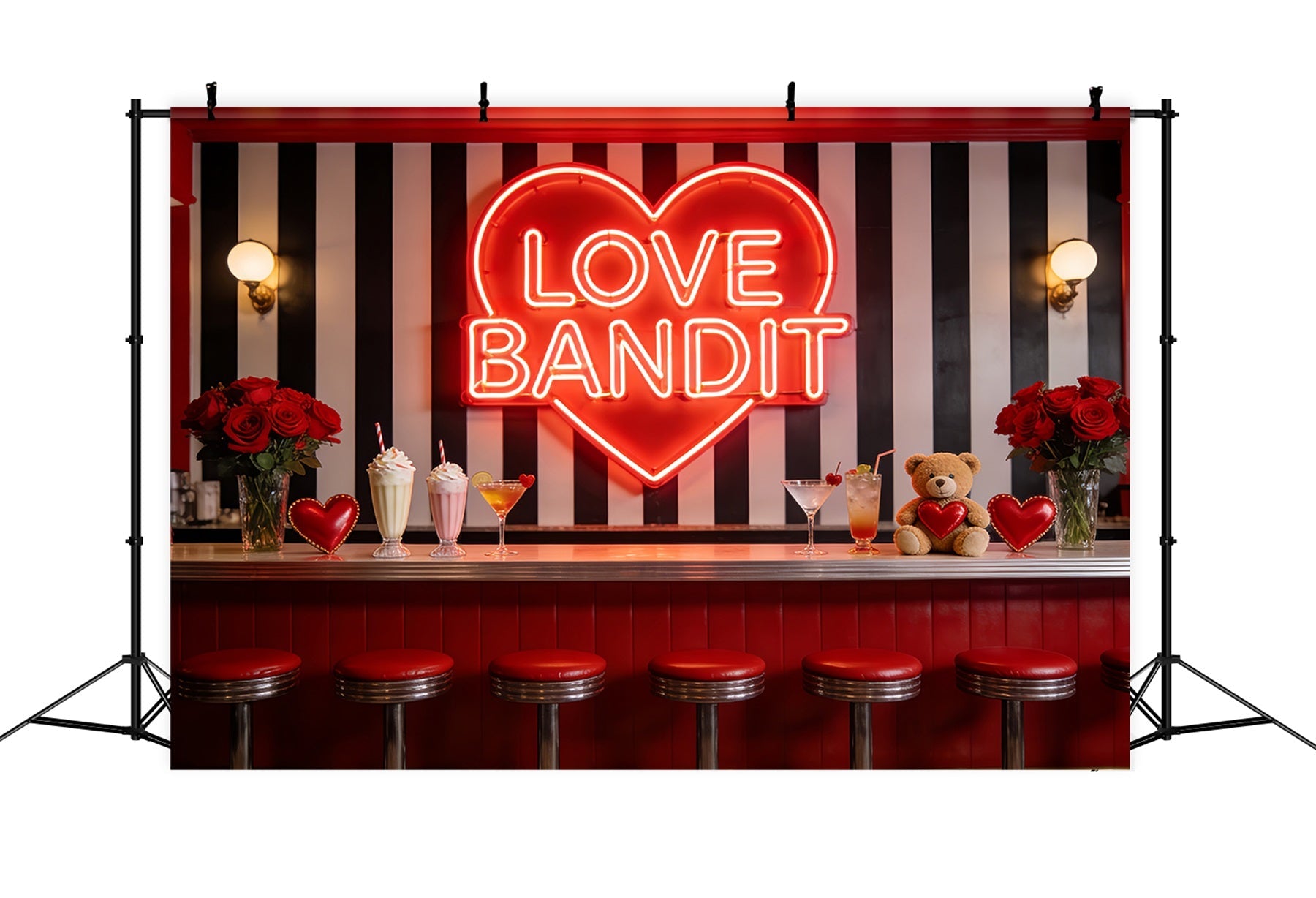 90er-Jahre-Valentinstag-Hintergrund Neon Love Diner Bar Herz-Hintergrund LXX512-98