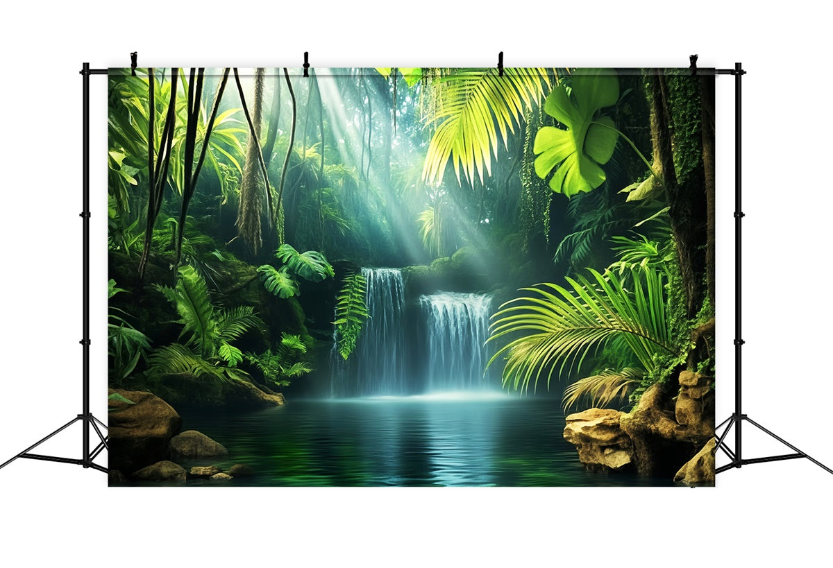 Wald-Hintergrundkulisse Smaragdgrüner Dschungel-Wasserfall-Hintergrundkulisse LXX57-119