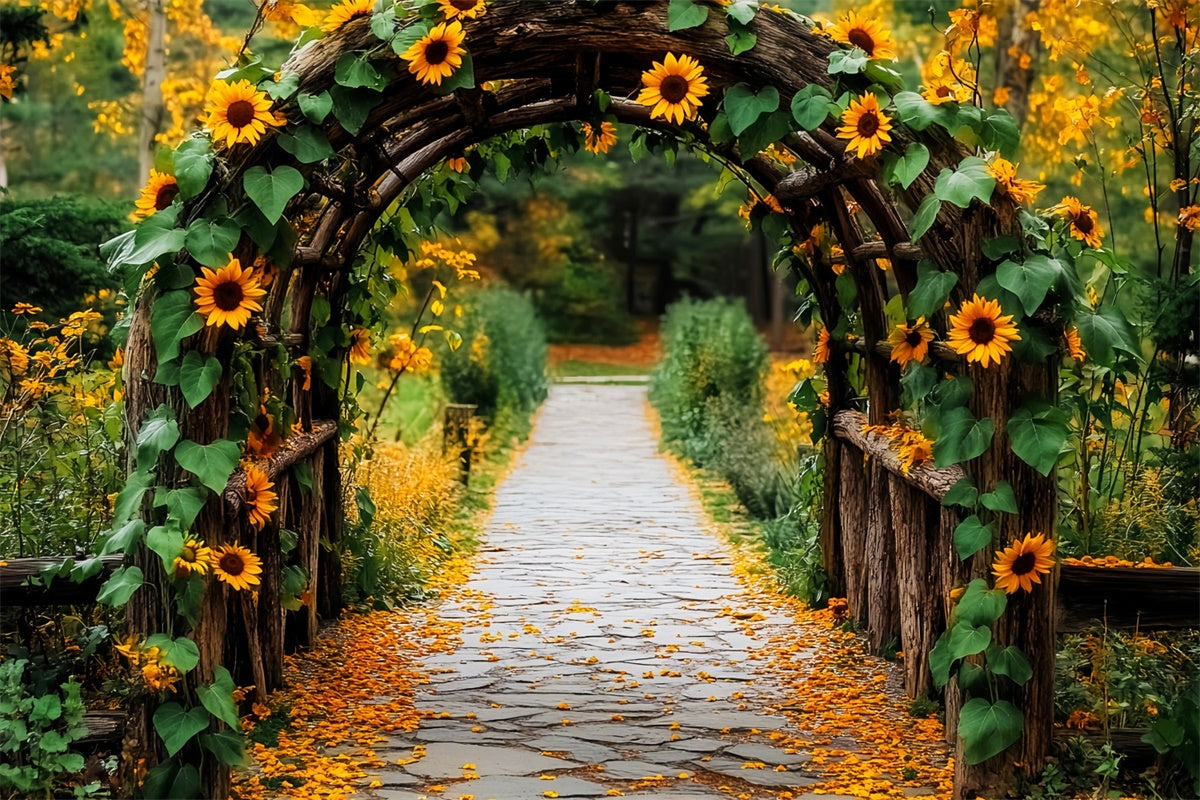 Herbst Foto Hintergrund Sonnenblumenbogen Garten Spaziergang Backdrop LXX57-146