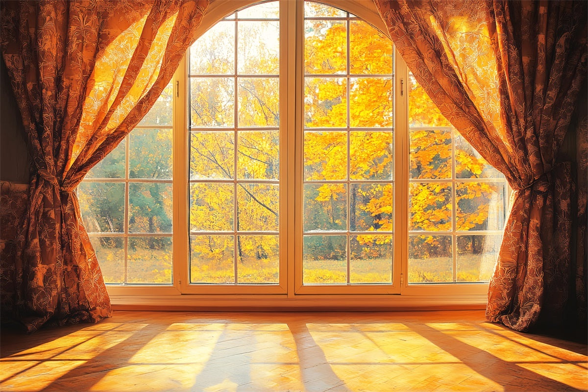 Herbst Fotohintergrund Goldener Ahorn Fensterblick Backdrop LXX57-148