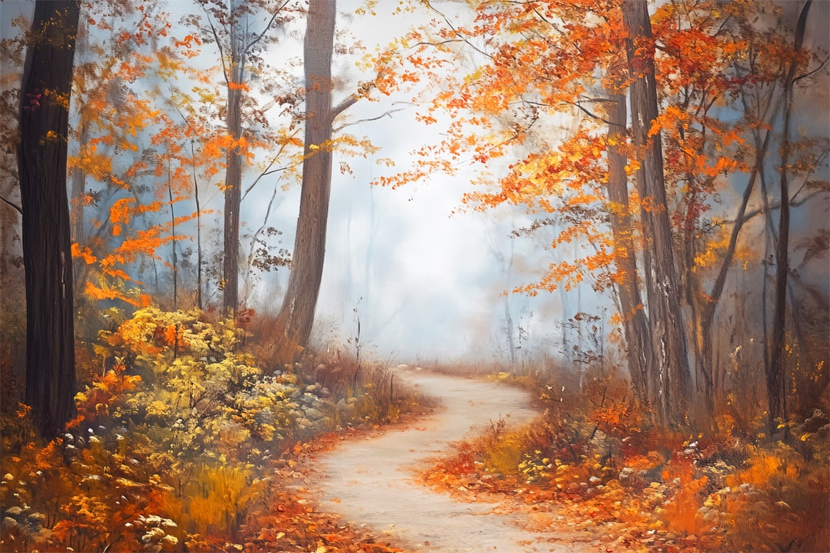 Herbstwald Hintergrundkulisse Nebliger Ahornpfad Fotohintergrund LXX57-152