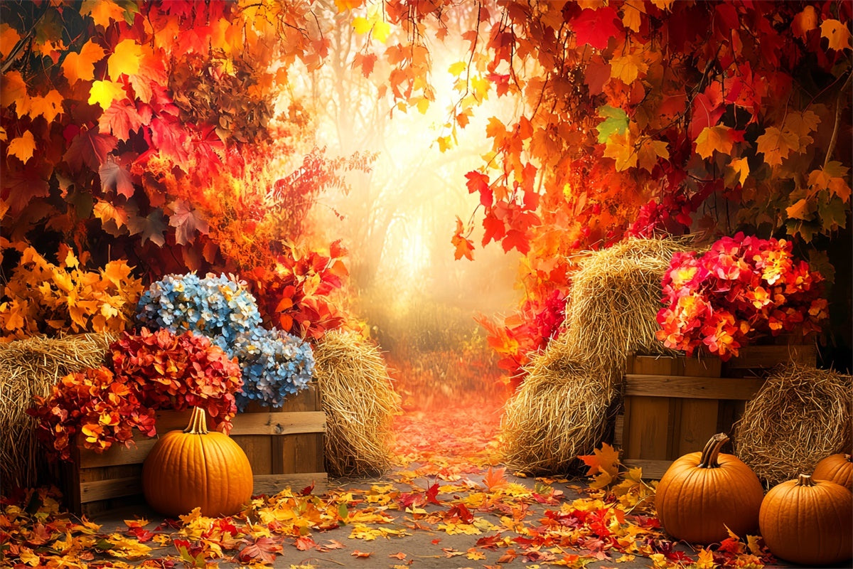 Fall Leaves Backdrop Dreamy Foliage Pumpkin Fotohintergrund LXX57-159
