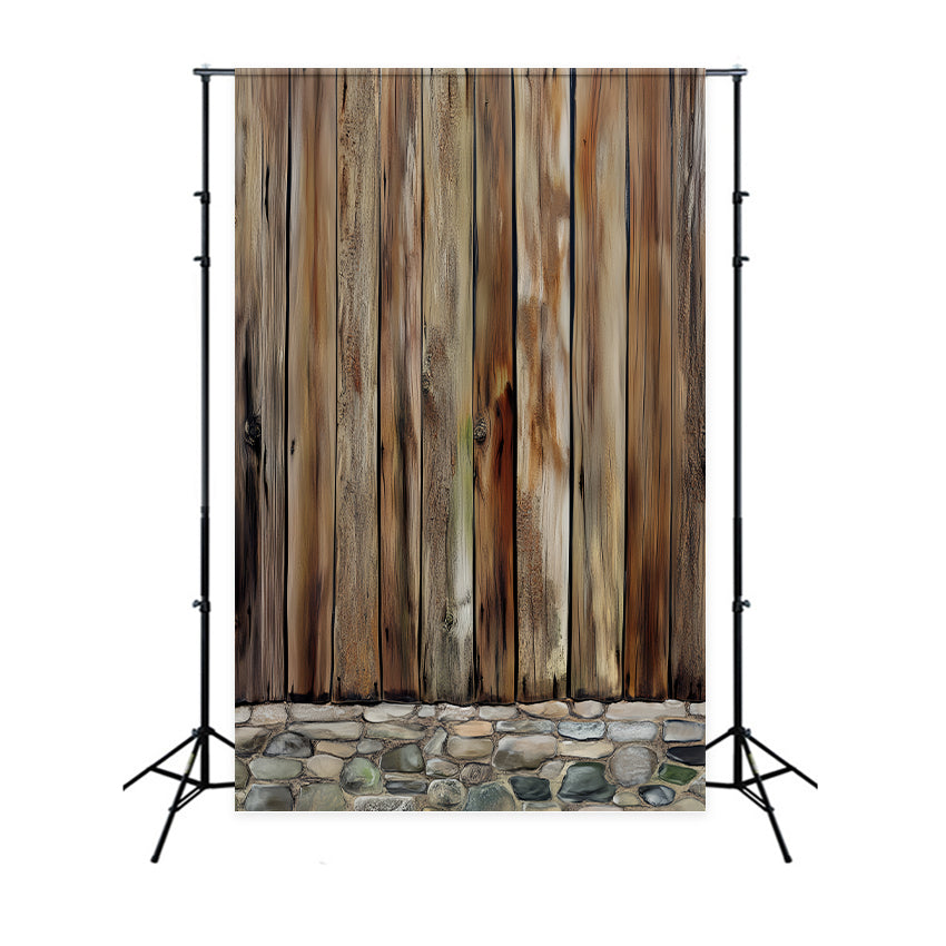 Rustikale Holzkulisse Zaun Steinsockel Kulisse LXX57-305