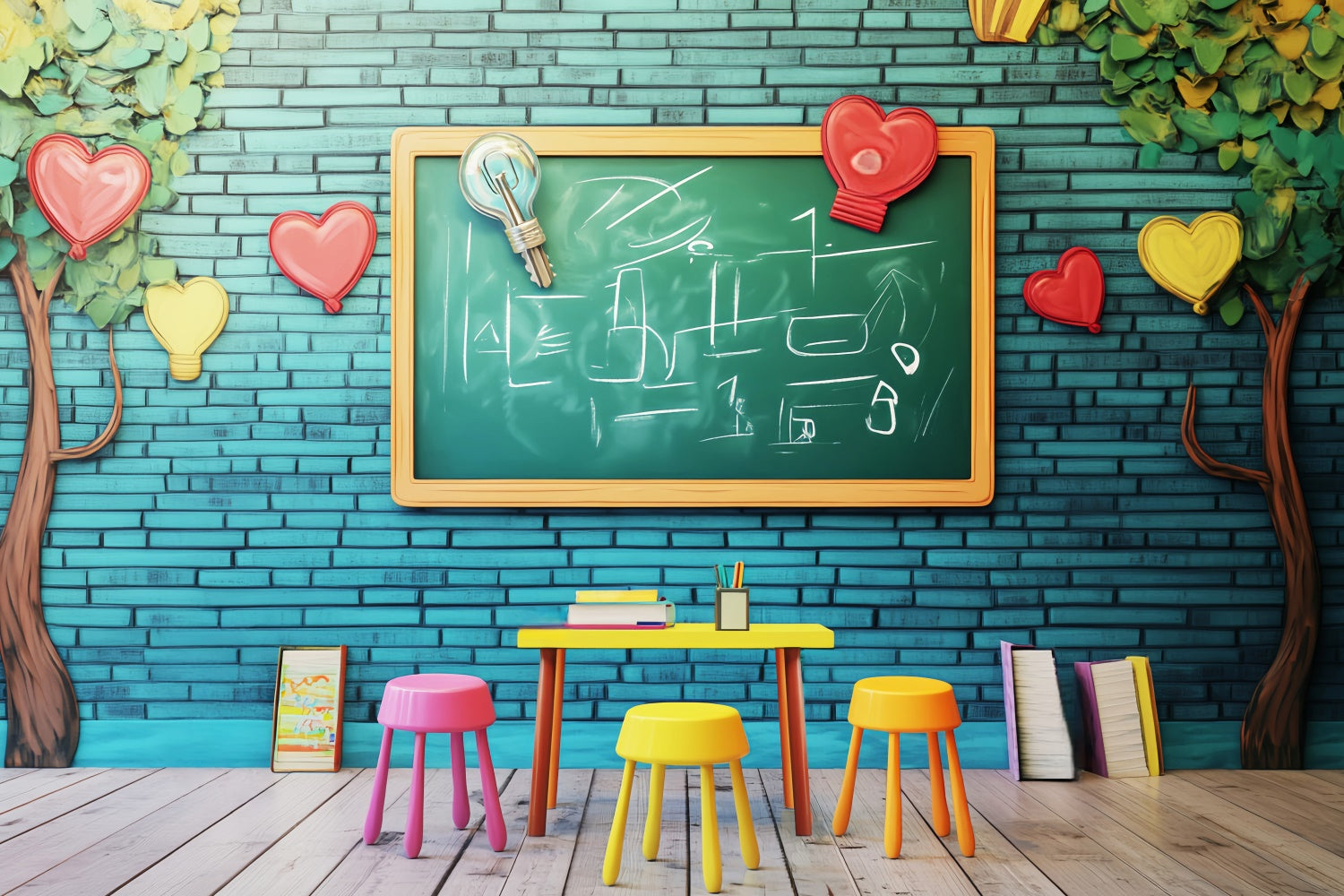 Back To School Backdrops Bright Learning Backdrop Backsteinwand LXX57-34