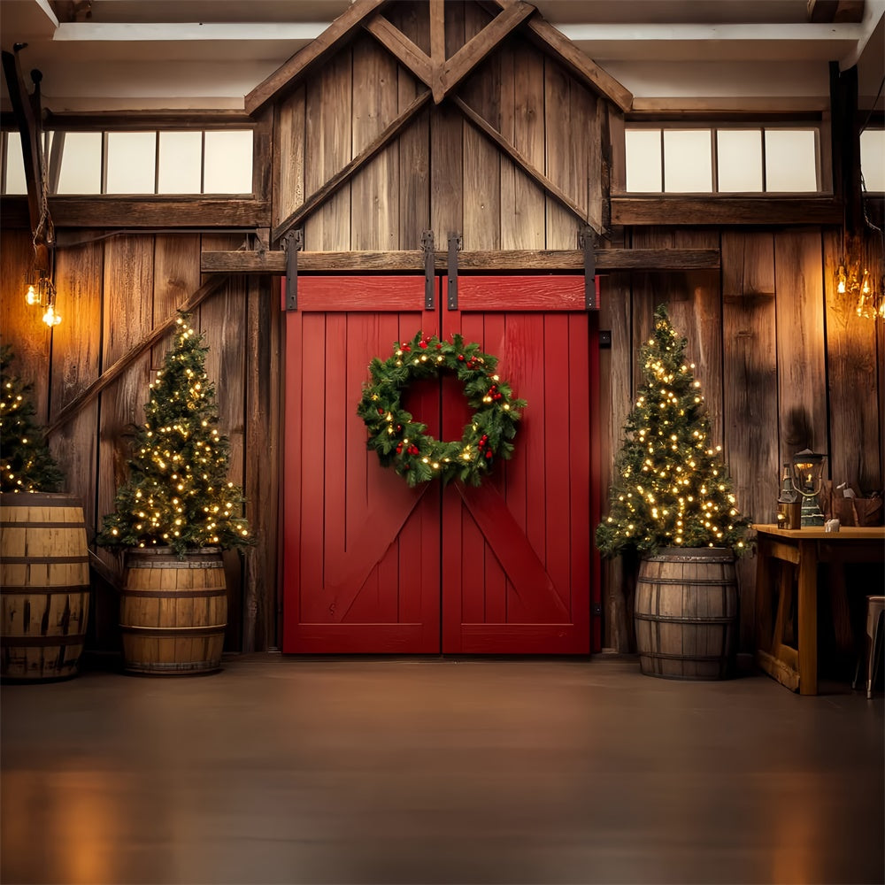 Scheunentür-Hintergrundkulisse Gemütliches Interieur Weihnachts Foto Hintergrund LXX57-376