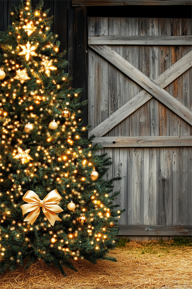 Scheune Holz Backdrop Golden Glow Weihnachten Foto Hintergrund LXX57-388