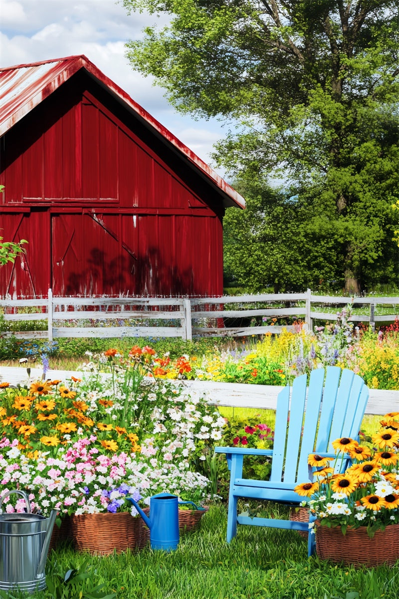 Rote Scheune Backdrop Rustic Floral Fence Foto Hintergrund LXX57-394