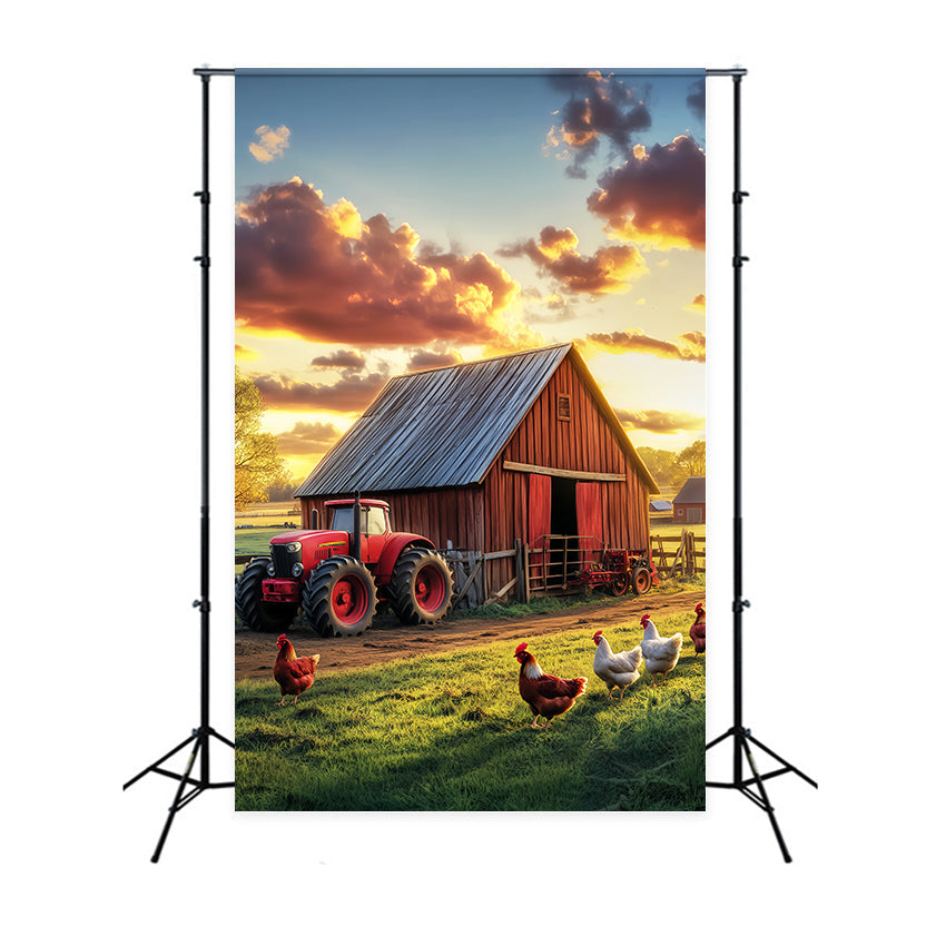Rustikale Scheune Kulisse Hühnerfarm Sonnenuntergang Foto Hintergrund LXX57-416