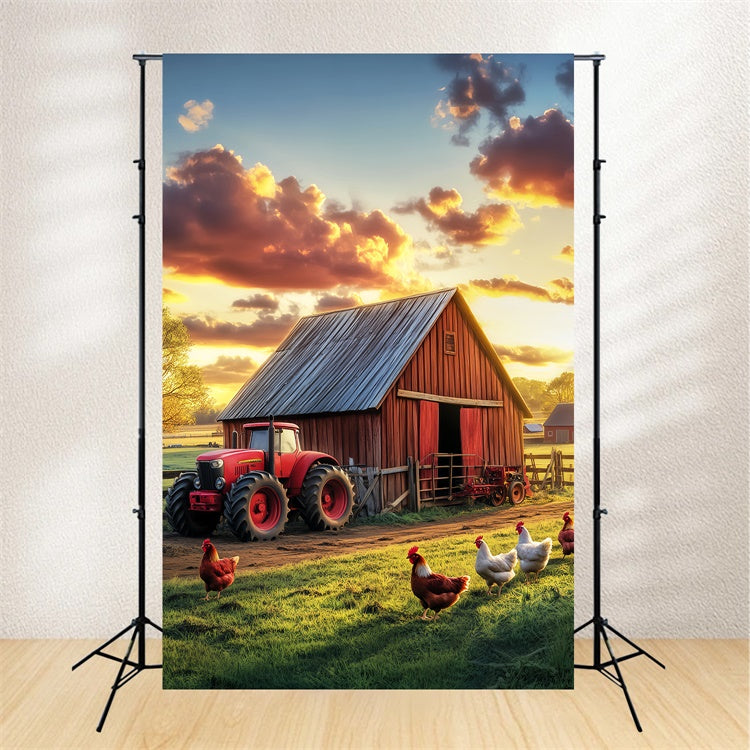 Rustikale Scheune Kulisse Hühnerfarm Sonnenuntergang Foto Hintergrund LXX57-416