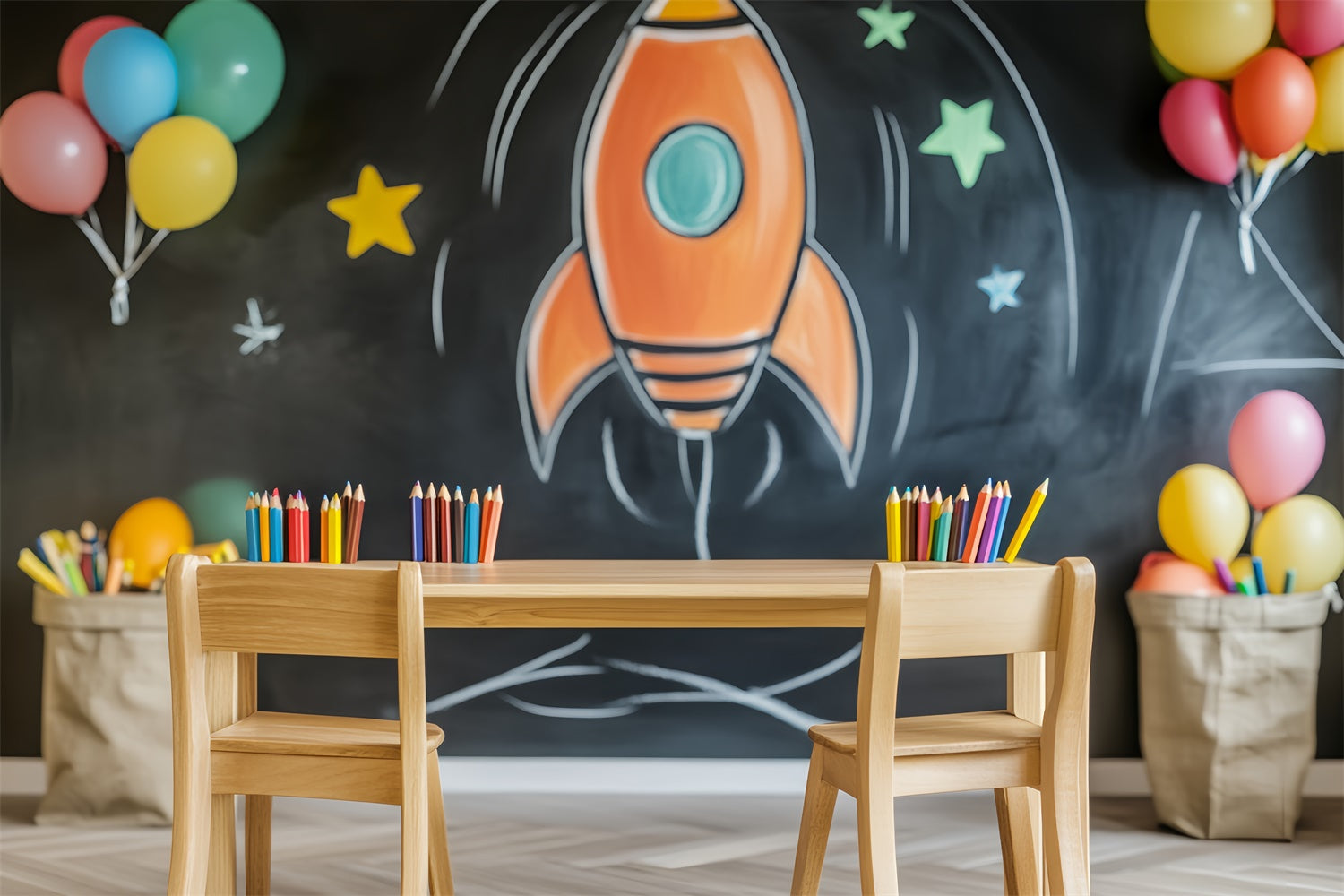 Kreidetafel Fotohintergrund Bleistift Ballon Studienhintergrund LXX57-42