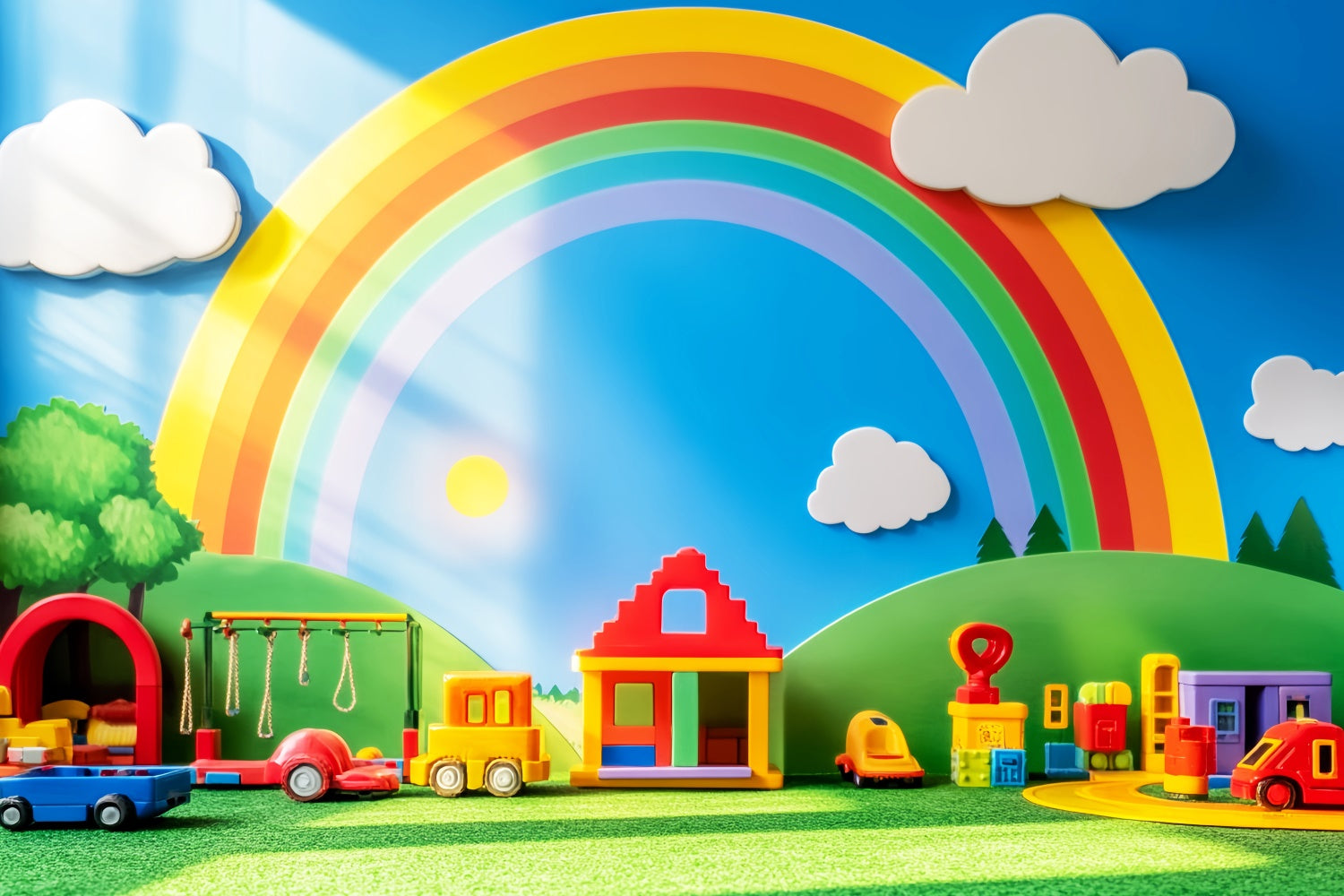 Schulfoto Hintergrund Regenbogen Spielzeugparade Hintergrund LXX57-55